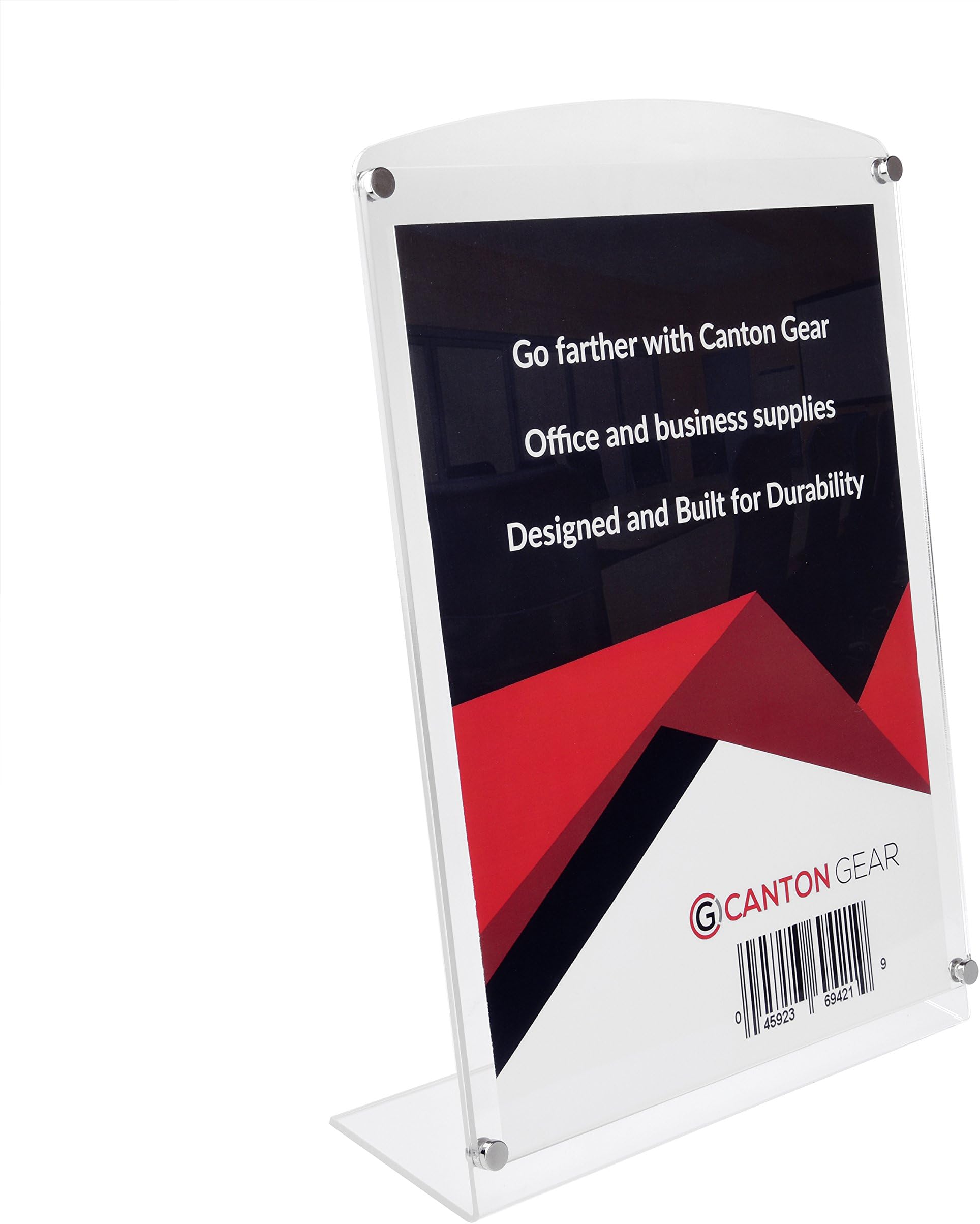 Acrylic Sign Holder 8.5 x 11 with Silver Screws – Slanted Sign Holder for Brochures, Drink Specials, Menus, & Photos – Vertical or Horizontal Use – Scratch Resistant & Drop Proof Card Holder