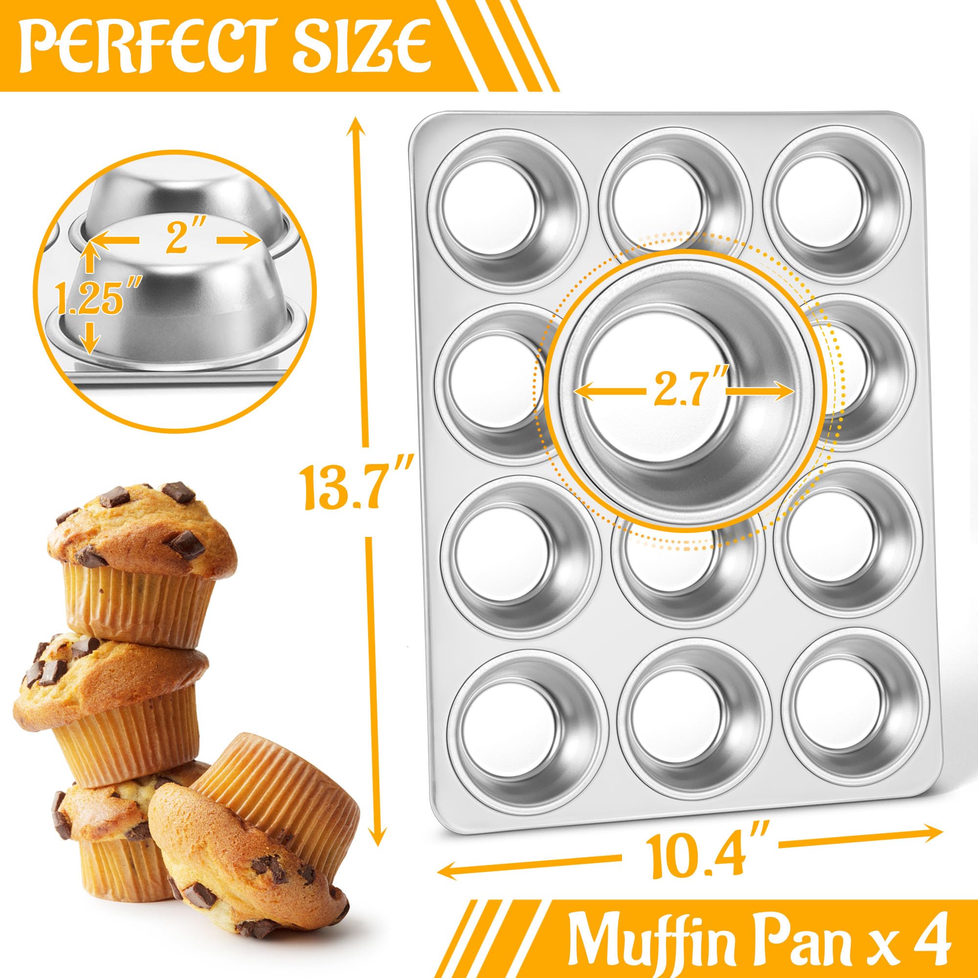 E-far Muffinform für 12 Muffins, Edelstahl, Cupcake-Form für den Ofen, 6 Stück | Ungiftige Metall-Muffinformen zum Backen von Muffins und Cupcakes, normale Größe und leicht zu reinigen, spülmaschinenfest