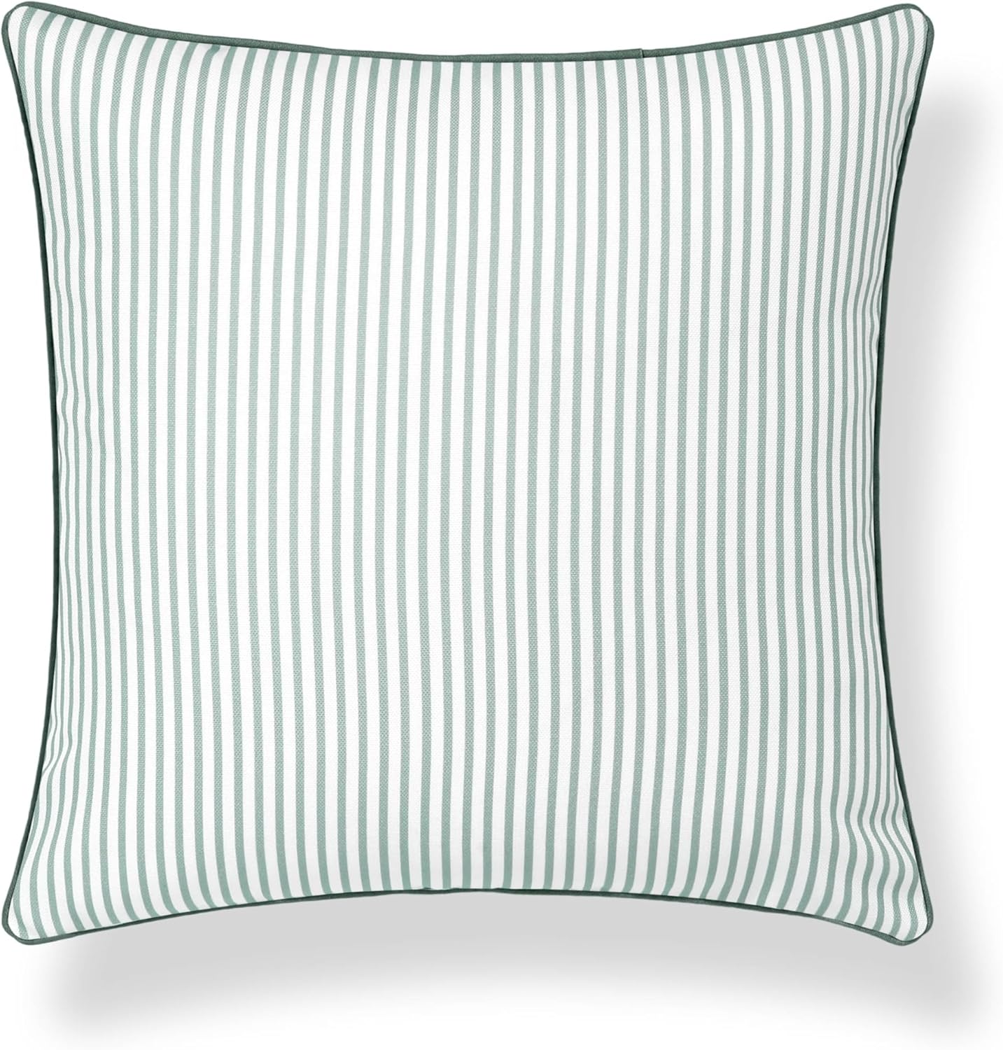 Hofdeco Premium Coastal Grandmillennial Patio Indoor Outdoor Throw Pillow Cover Only, 20"x20" Water Repellent for Backyard, Couch, Poolside, Celadon Green Print Stripes