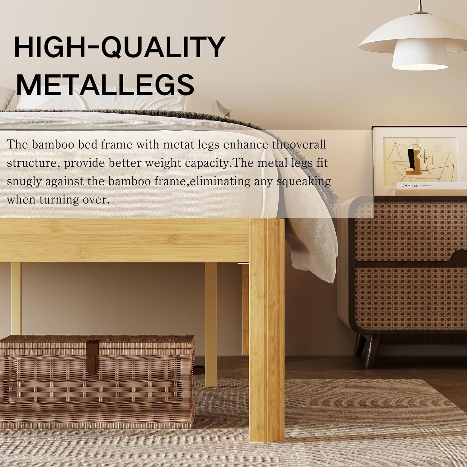 COMASACH 18 Inch Queen Wood Platform Bed，Mid-Century Wood Bed Frame Queen Size, No Box Spring Needed, Natural Finish, Easy Assembly