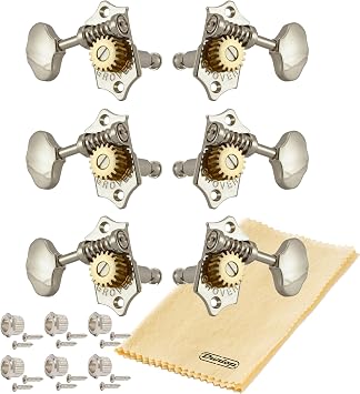 Grover V97-18NA STA-TITE 181 Open Gear Guitar Tuners Vintage Style Nickel Tuning Machines 3+3 with Butter Bean Button For Solid Vertical Headstock with Tonebird Dunlop Polish Cloth Bundle