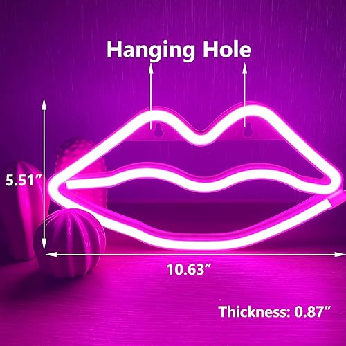 Miniatura 3 de Letrero de neón de labios rosados, luz de neón LED sexy para decoración de pared de bar, luz rosa para decoraciones de San Valentín, alimentada por