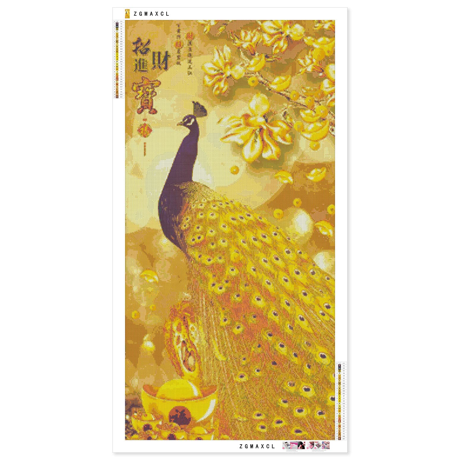 ZGmaxCL 5D Diamond Painting Pavone d'Oro Paint by Numbers Soggiorno Quadri 90x60cm