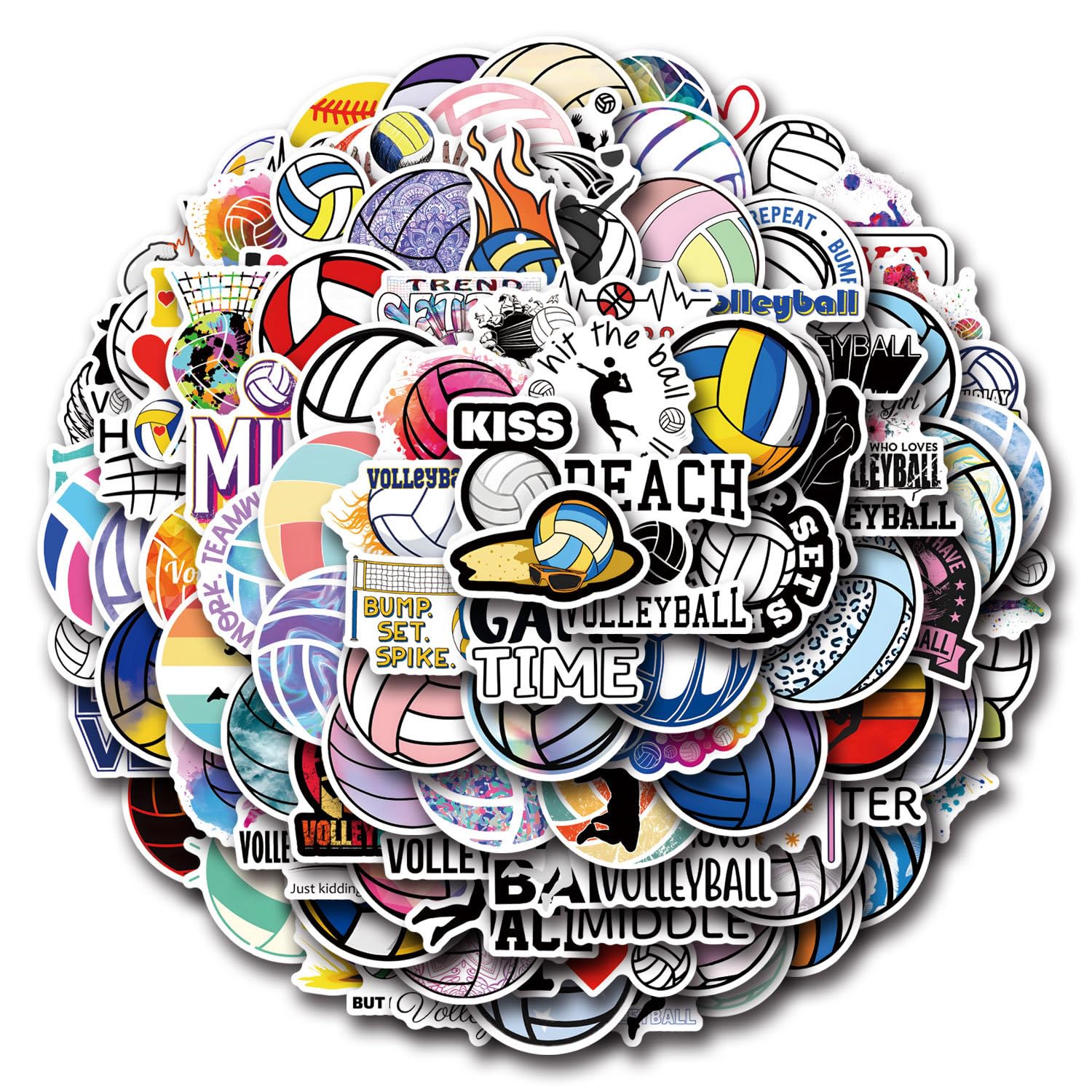 100 Stück Niedliche Volleyball Aufkleber Pack Volleyball Sticker Set wasserdichte Vinyl Sticker für Laptop Kinder Autos Motorrad Fahrrad Skateboard Gepäck Koffer Computer Aufkleber Graffiti Decal