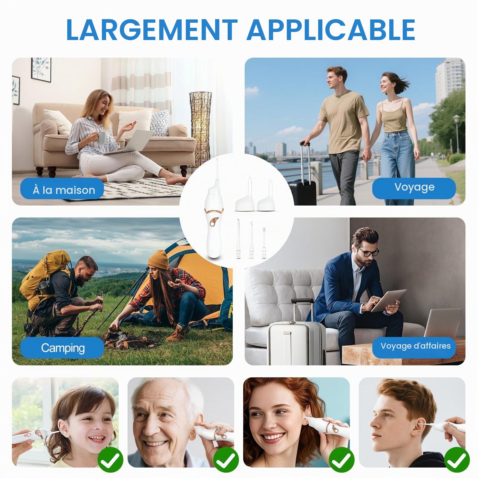Aspirateur de Cérumen avec Lumière LED et 5 Têtes de Rechange Trois Mois, Nettoyeur D'Oreille éLectrique, Puissant Aspirateur D'oreille électrique Pour Bebe et Adulte