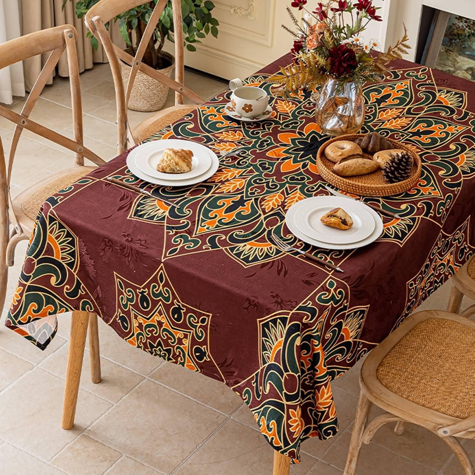 Polyester Tischtücher Quadratisch, Braun Grün | 150x150CM