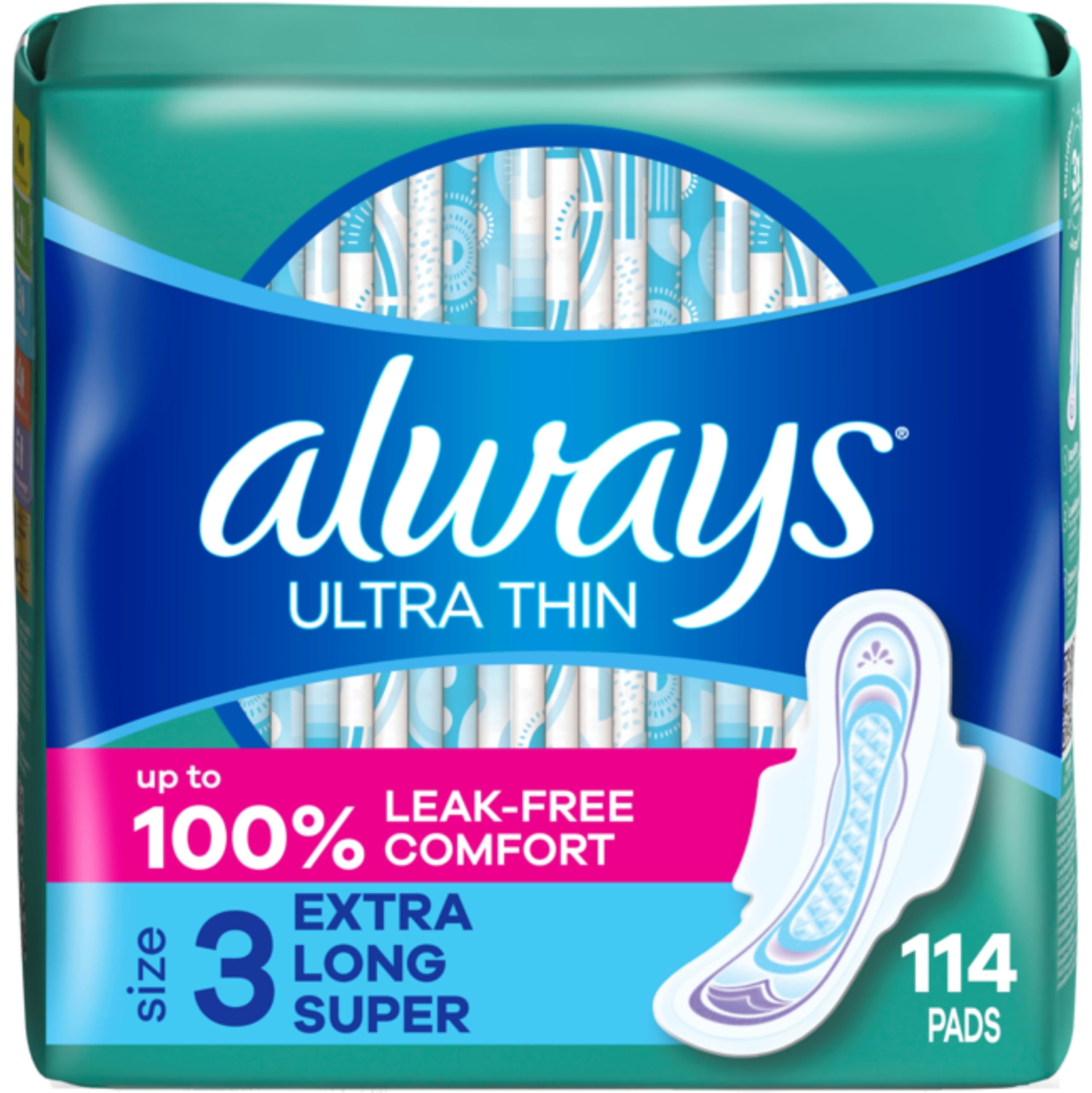 Always Ultra Thin, Size 3 Extra Heavy Long Absorbency, Multipack, with Wings, Unscented, 114 Count (3 Packs of 38)