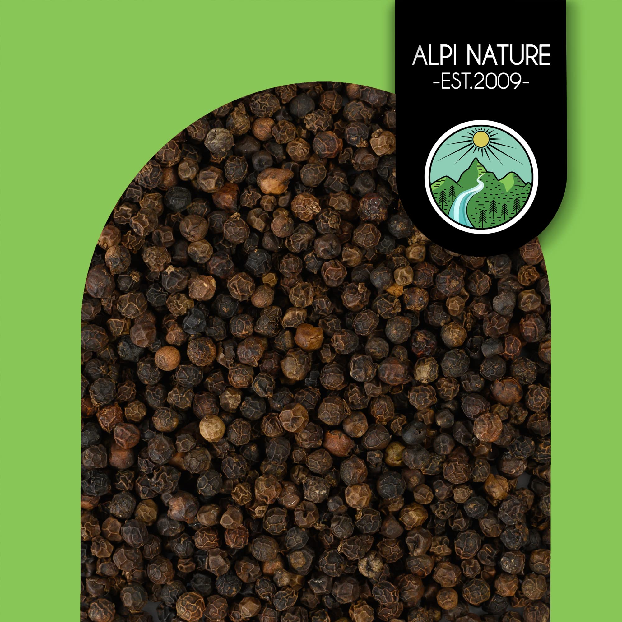 Alpi Nature Pepe Nero 1kg, Grani di Pepe Nero Interi per Cucina e Miscele di Spezie