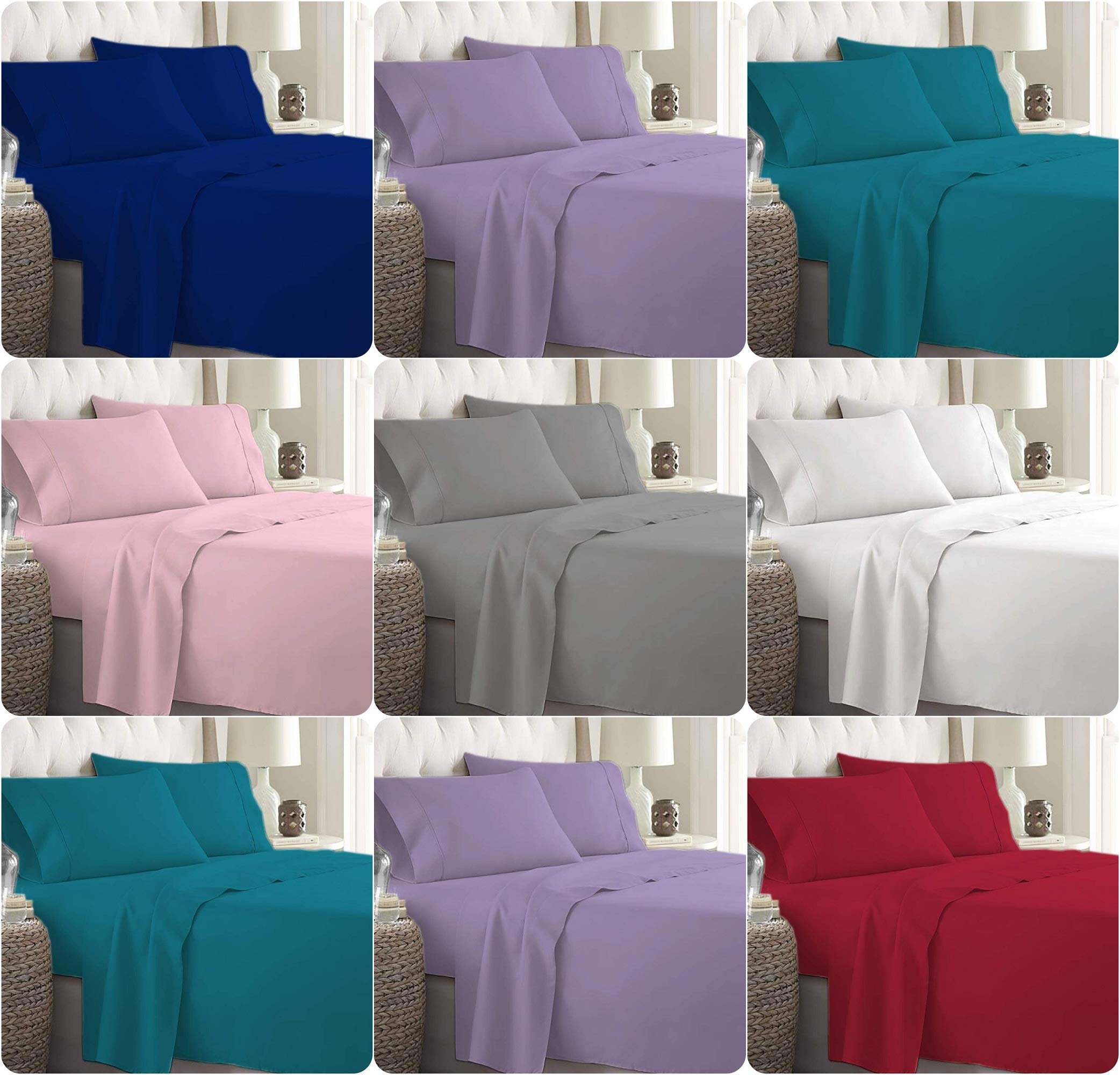 Voice7 100% Egyptian Cotton Plain Flat Bed Sheets - Percale Hotel Quality 200 Thread Count - 8 Stunning Colors UK Sizes (Lilac, Double)