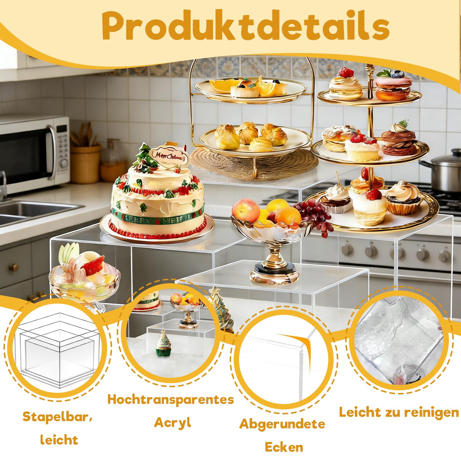 6er-Pack Acryl-Buffet-Ständer, Ausstellungsständer mit hohlem Sockel, Dessertständer für Weihnachtsfeiern, Hochzeiten, Geburtstage und Familienfeiern (transparent)