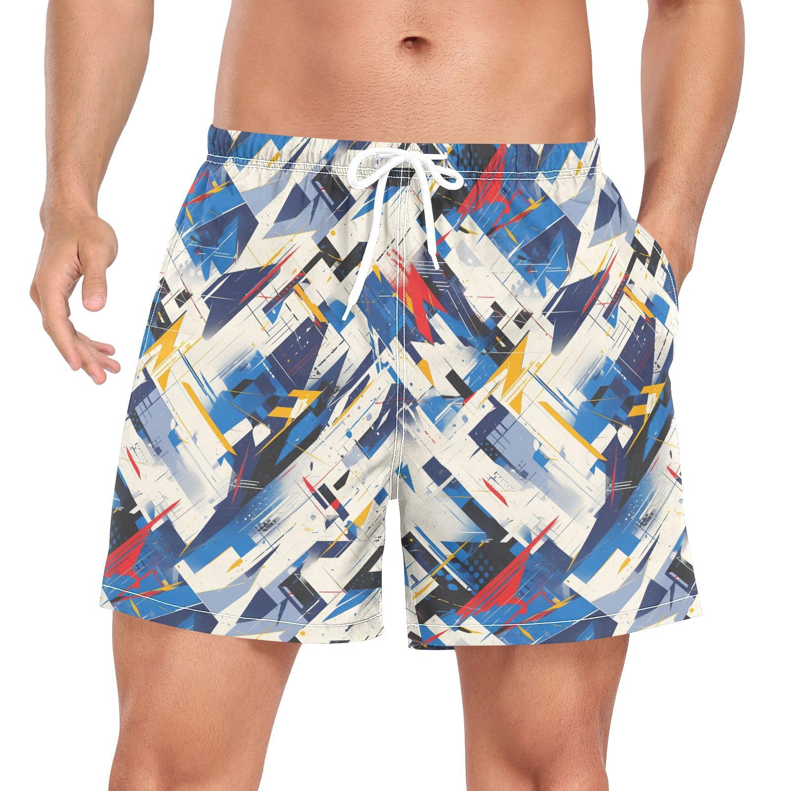 JUNZAN Cartoon Grunge Style Mens Beach Shorts Men's 2 Layer Workout Shorts with Compression Liner Beachwear Quick Dry