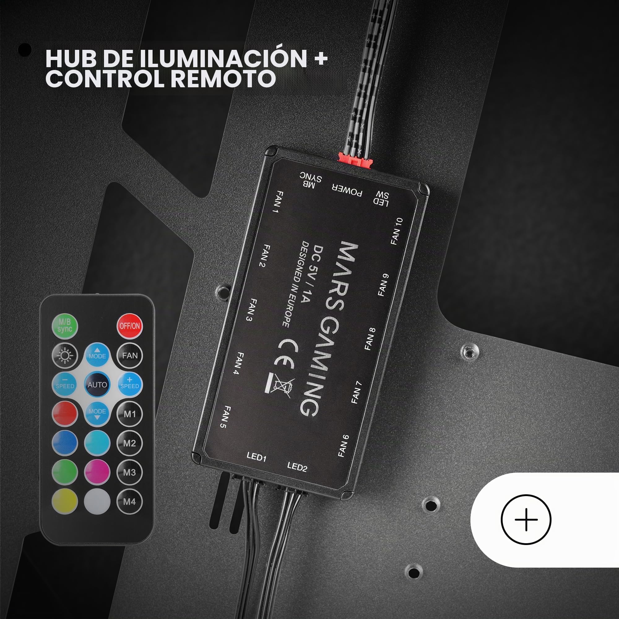 Mars Gaming MC-Titan, Caja Gaming RGB XXL ATX, Doble Tira LED e Iluminación Frontal ARGB, Hub Iluminación + Mando a Distancia, Compatible con Placas Base ARGB, Soporte Refrigeración Líquida, Negro