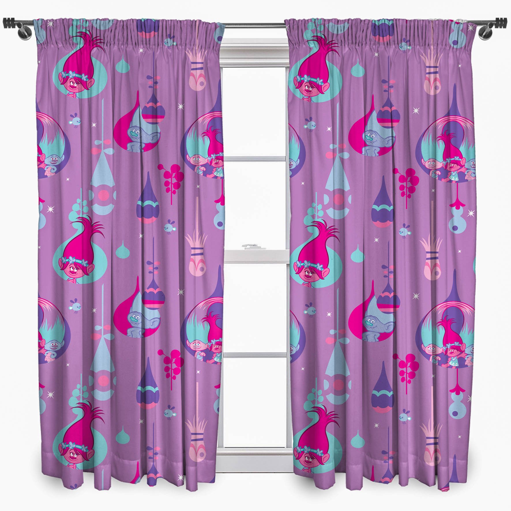 Paire De Rideaux TROLLS GLOW - 2 Pièces - Dimensions : 183 Cm X 168 Cm - Polyester Multicolore