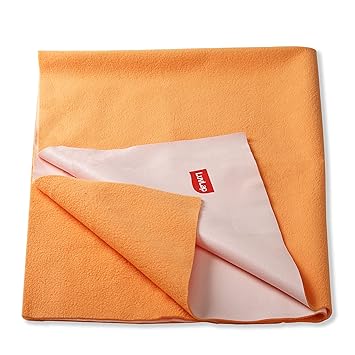 LuvLap Instadry Anti-Piling Fleece Extra Absorbent Quick Dry Sheet for baby, Baby Bed Protector, Waterproof baby sheet, Small size 100x140cm, Pack of 1, Orange - image, photos