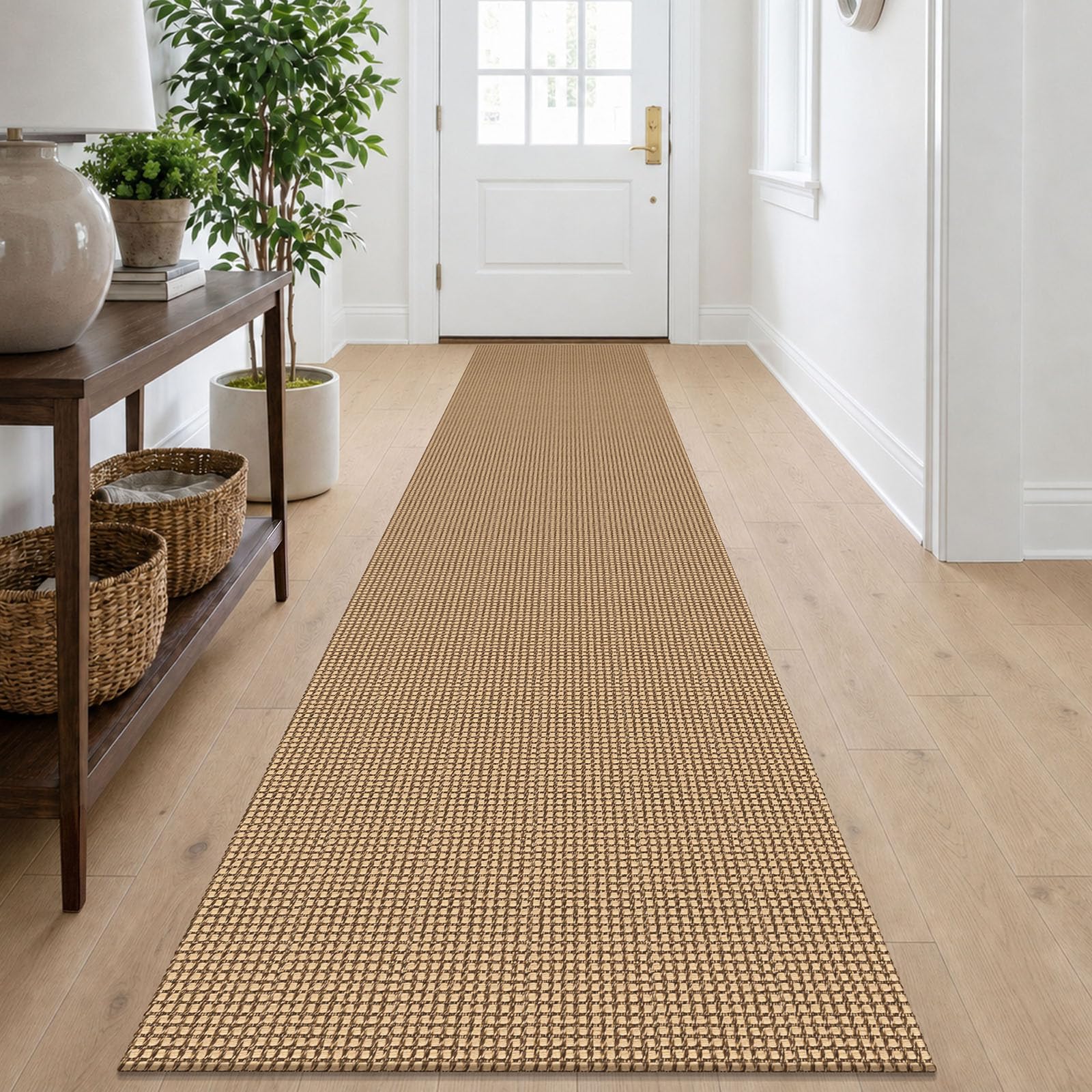 IOHOUZE Washable Runner Rug 2x10 Non Slip Rubber Backed Long Hallway Runner Entryway Runner Indoor, Kitchen Rugs Woven Cotton Floor Carpet for Hall Entrance, Orange/Tan/Brown