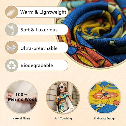 Miniatura 110 de DANA XU Manta de pashmina extragrande 100% de lana merina, bufanda de viaje, bufanda de cachemira para mujer, otoño e invierno, chal de gran