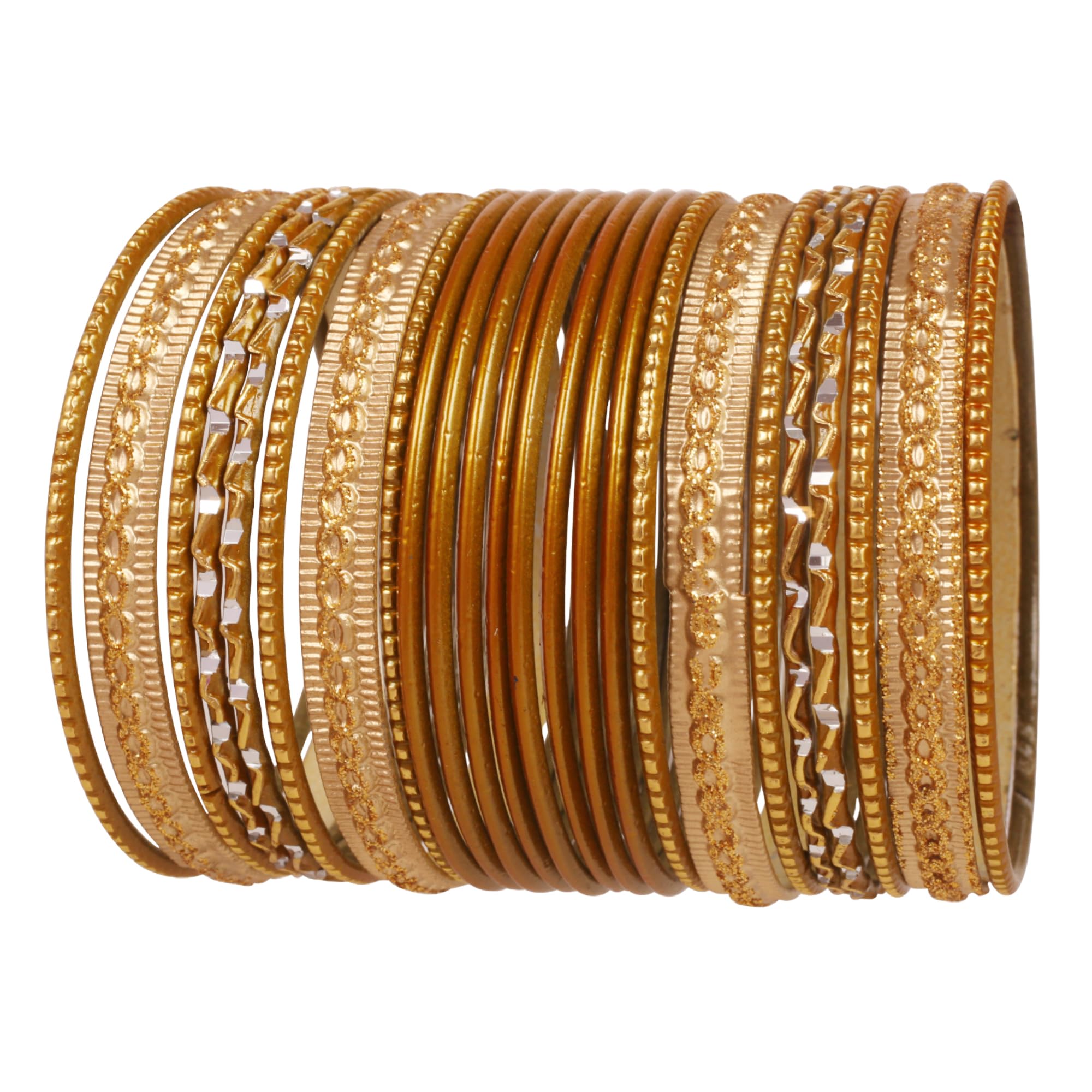 Touchstone Indian Metal Bangles for Women Gold Alloy Bracelets desi 2 Dozen Bangle Collection Bollywood Women's Jewelry Set Multi Stacking Wide Chunky Textured Golden Set of 24 in Gold or White Tone