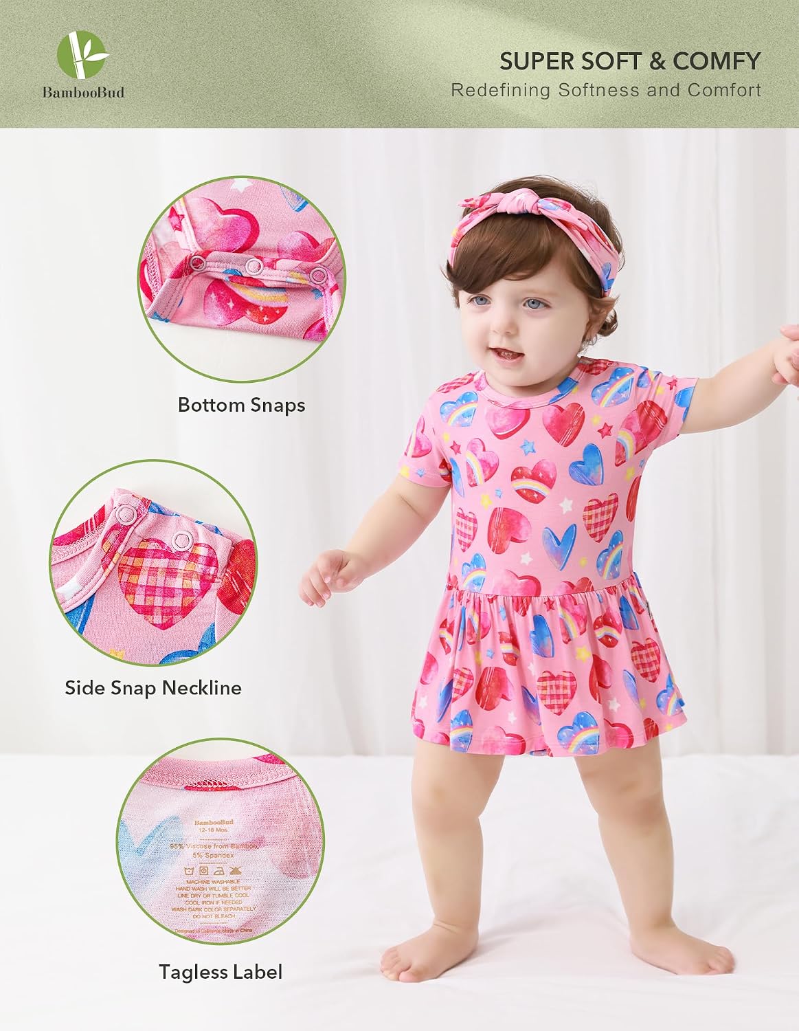 Baby Girls Bodysuits Infant Toddler Girl Short Sleeve Bodysuit Bamboo Viscose Outfit Clothes 3-24Months