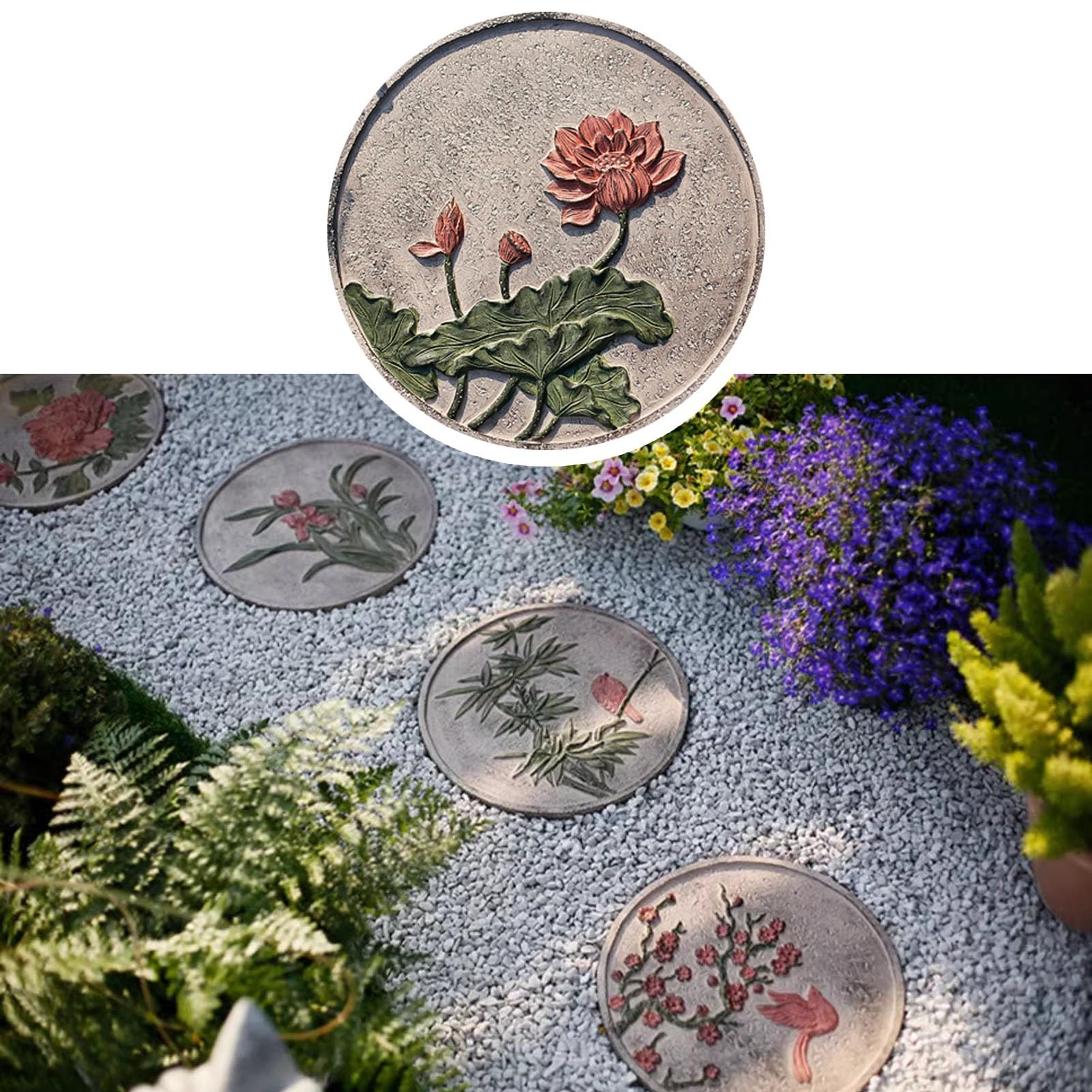 Amazon.co.jp: 飛び石 庭 クラシックなスタイルの花の彫刻石、 屋外の