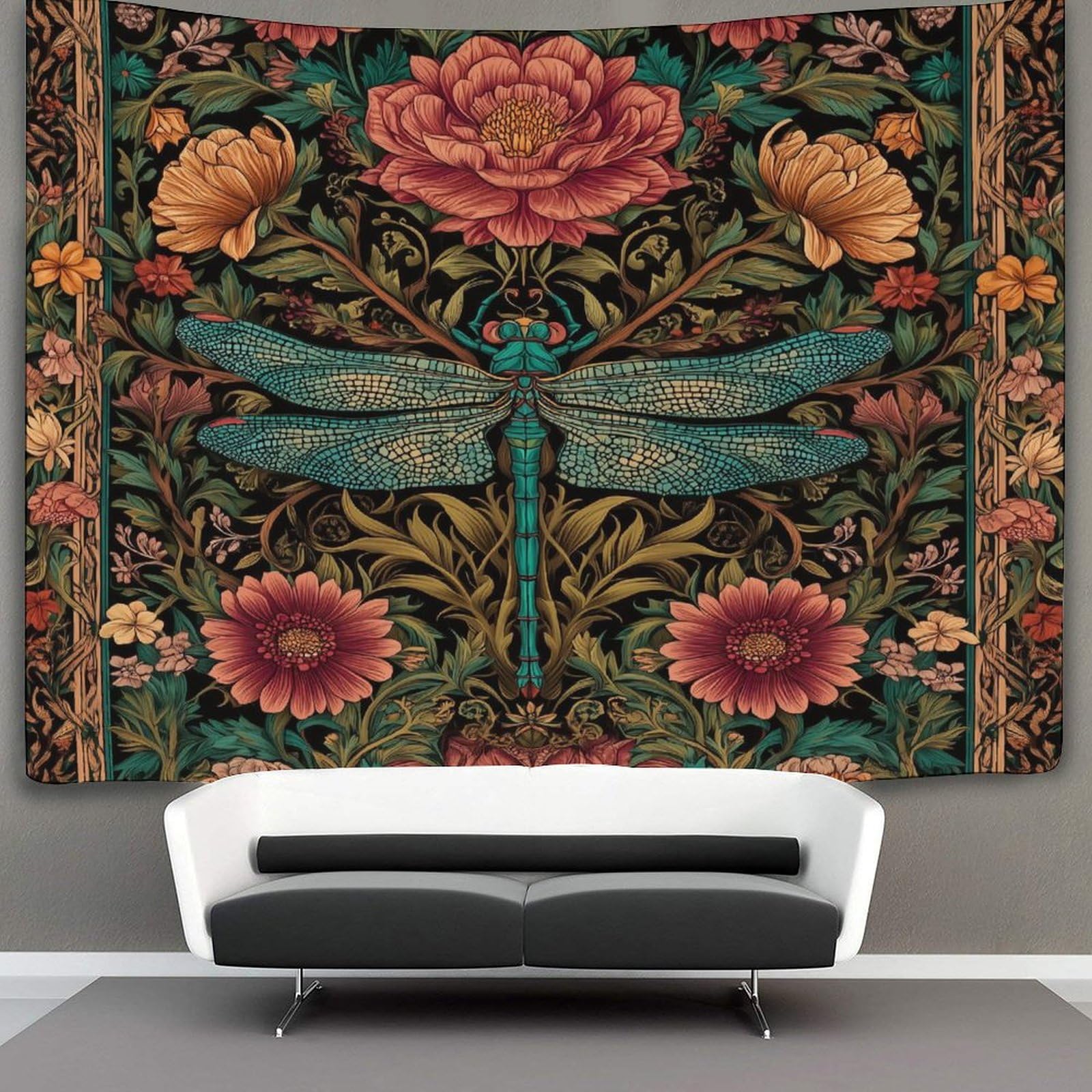 kaiyun Medieval Style Estampado floral Dragónfly Tapiz Para Colgar En La Pared,tapices Para Dormitorio,sala De Estar,apartamento,dormitorio,decoración Artística De Pared 150cmx200cm