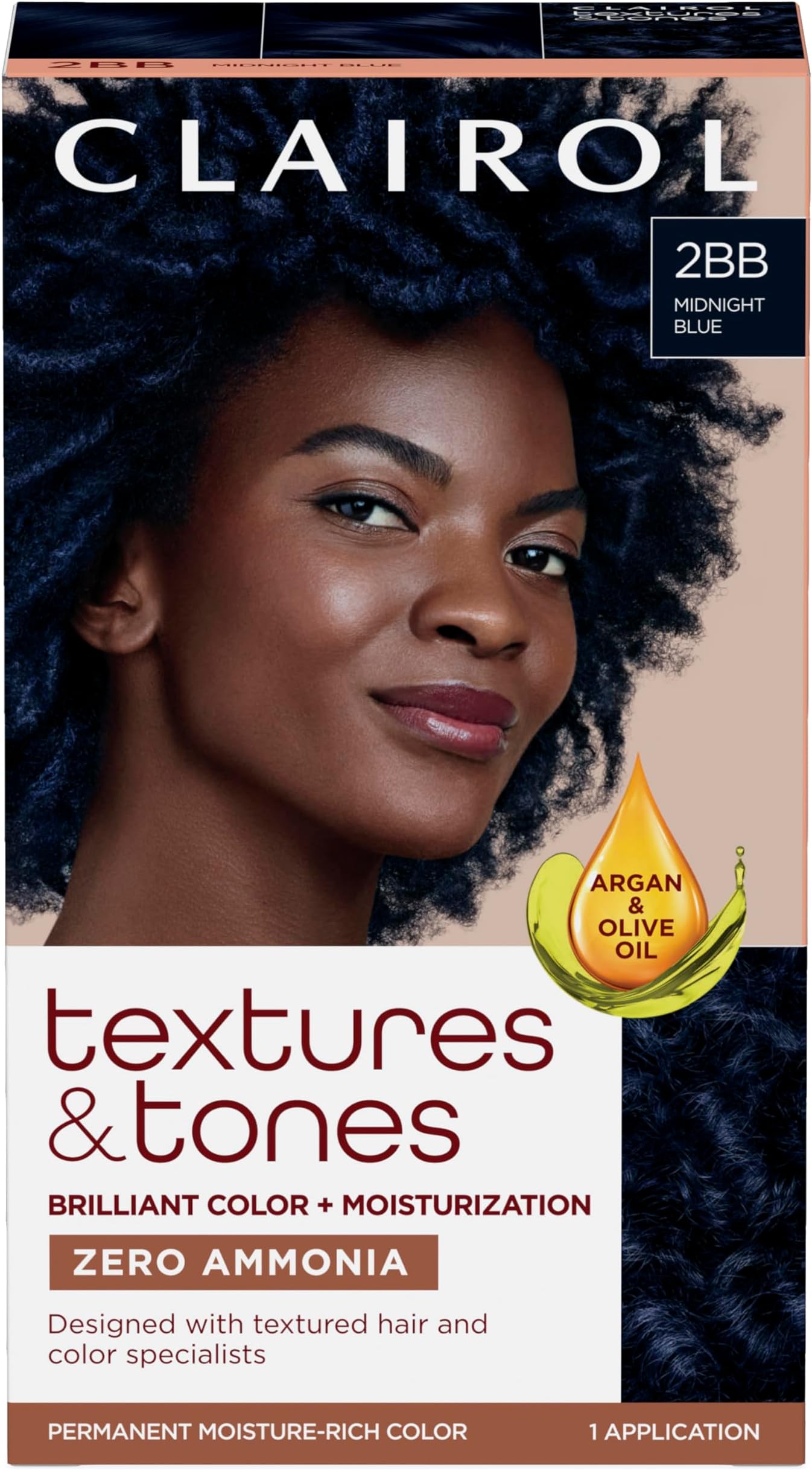 Clairol Textures & Tones Permanent Hair Dye, 2BB Midnight Blue Hair Color, Pack of 1