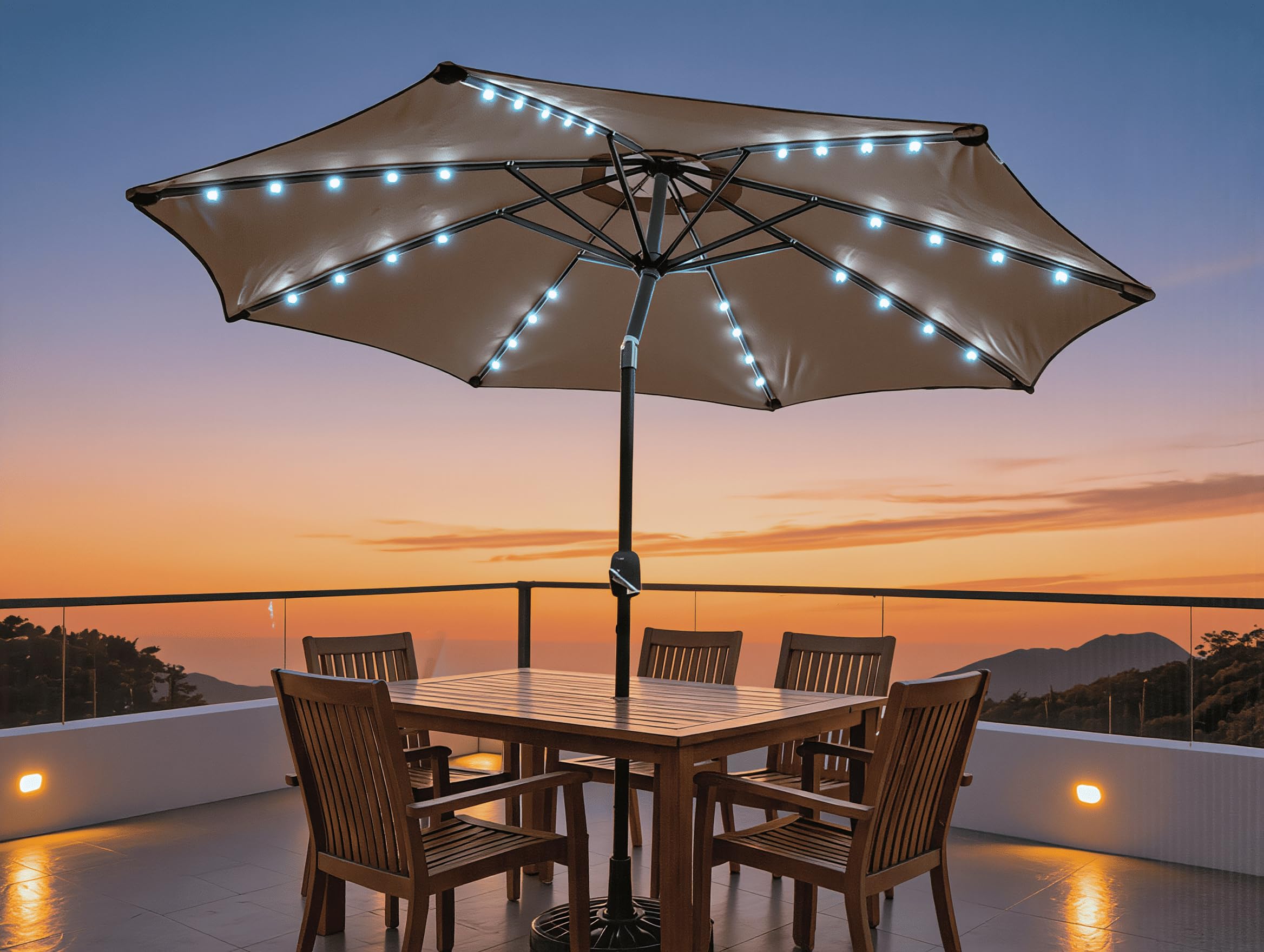 Ombrellone da Giardino BALì 3 Metri Inclinabile con Luci LED Solari Integrate – Protezione UV80+ – Apertura a Manovella Push-Button – Struttura Acciaio Verniciato – Parasole Terrazzo Piscina Dehors