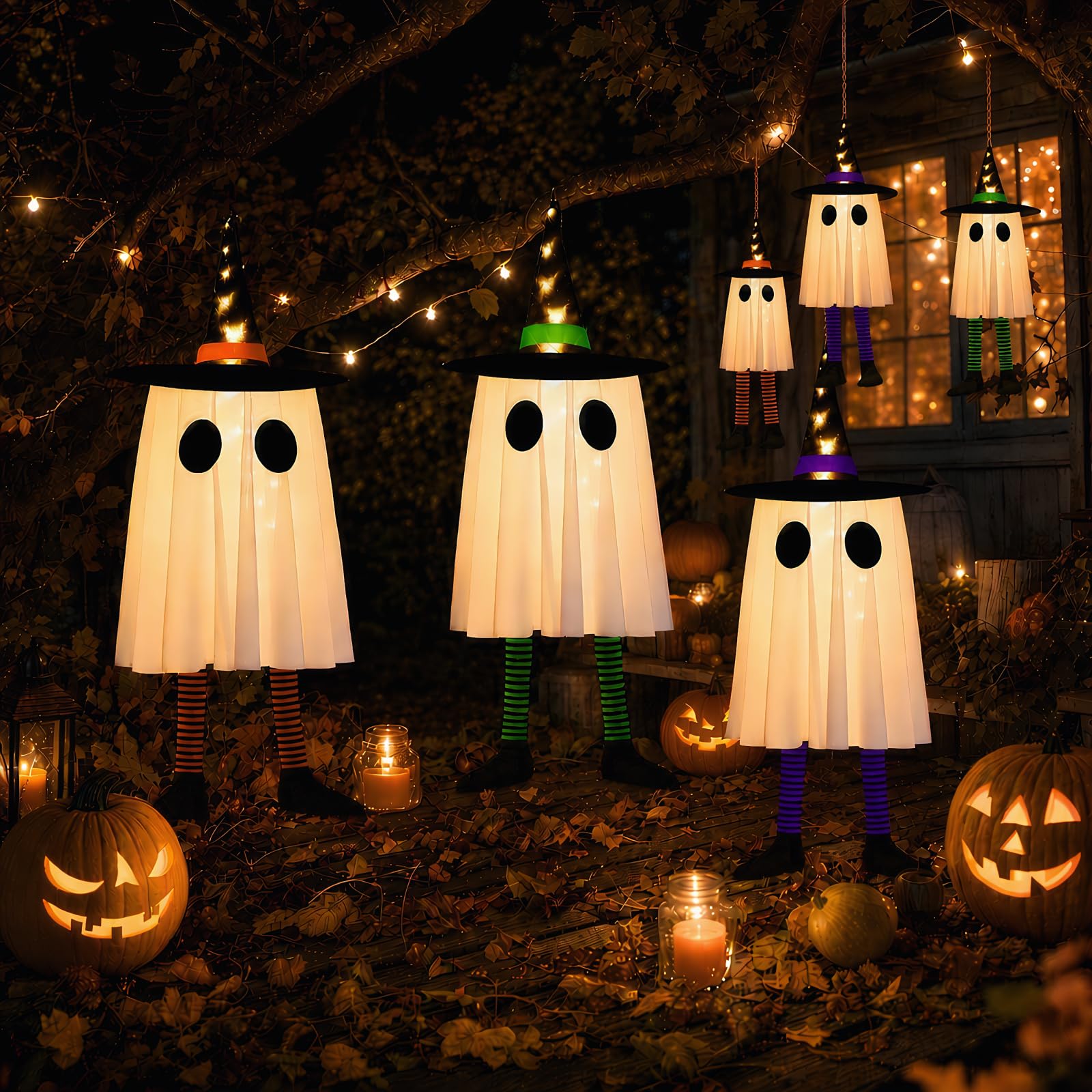 Mepham Halloween Ghost Decor Lights – Pack of 3 Hanging LED Ghost Lamps for Garden & Outdoor Use, Waterproof Decorative Ghost Lights with 3 Flashing Modes to Create a Spooky Party Vibe