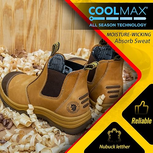 Miniatura 2 de ROCKROOSTER Botas de trabajo para hombre, punta de acero de 6 pulgadas, zapatos de cuero aceitado sin cordones, disipativa estática, transpirable,