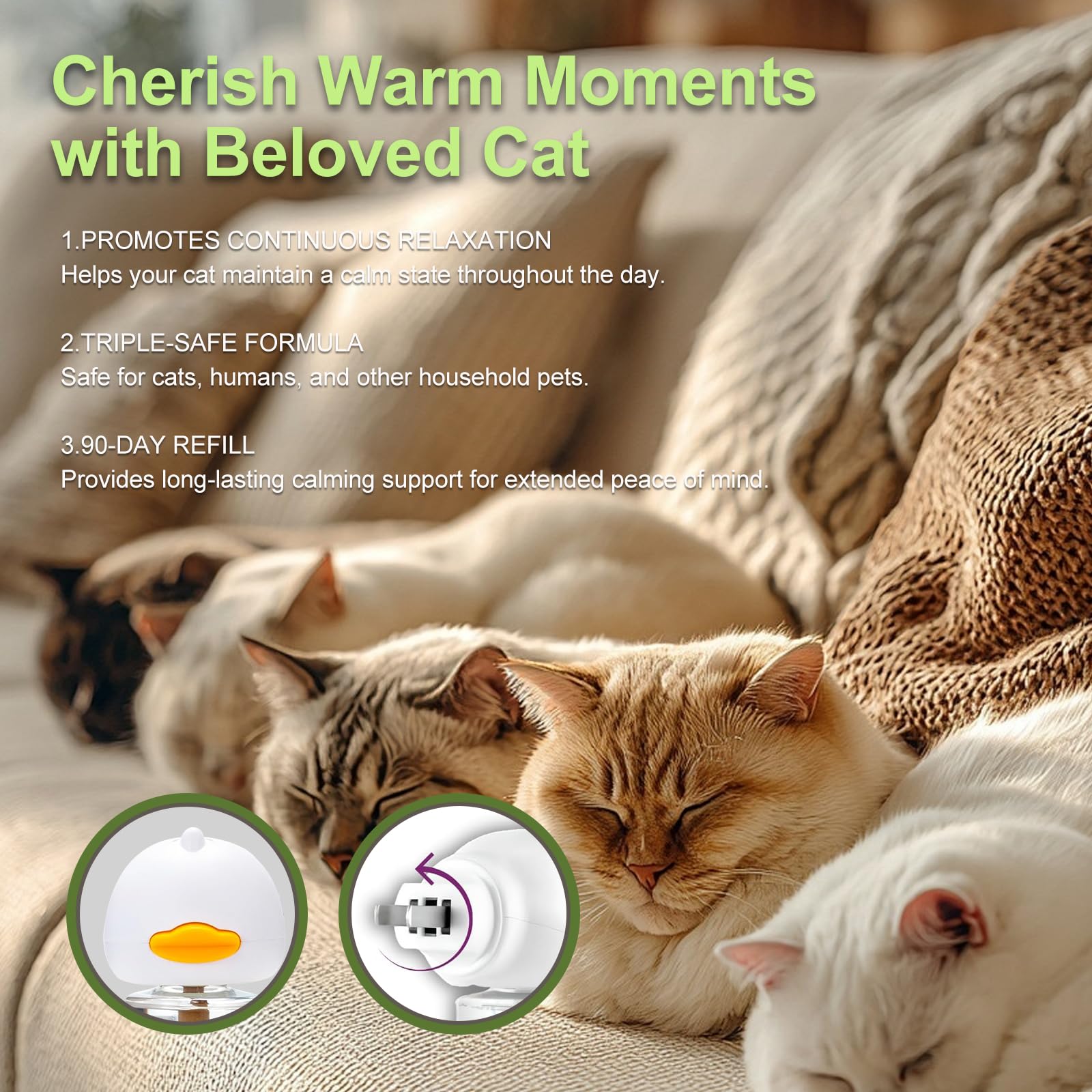 Cat Calming Diffuser, 4-in-1 Pheromone Refills for Anxious Cats, 120-Day Continuous Stress Relief for Multi-Cat Harmony (B) - image 7
