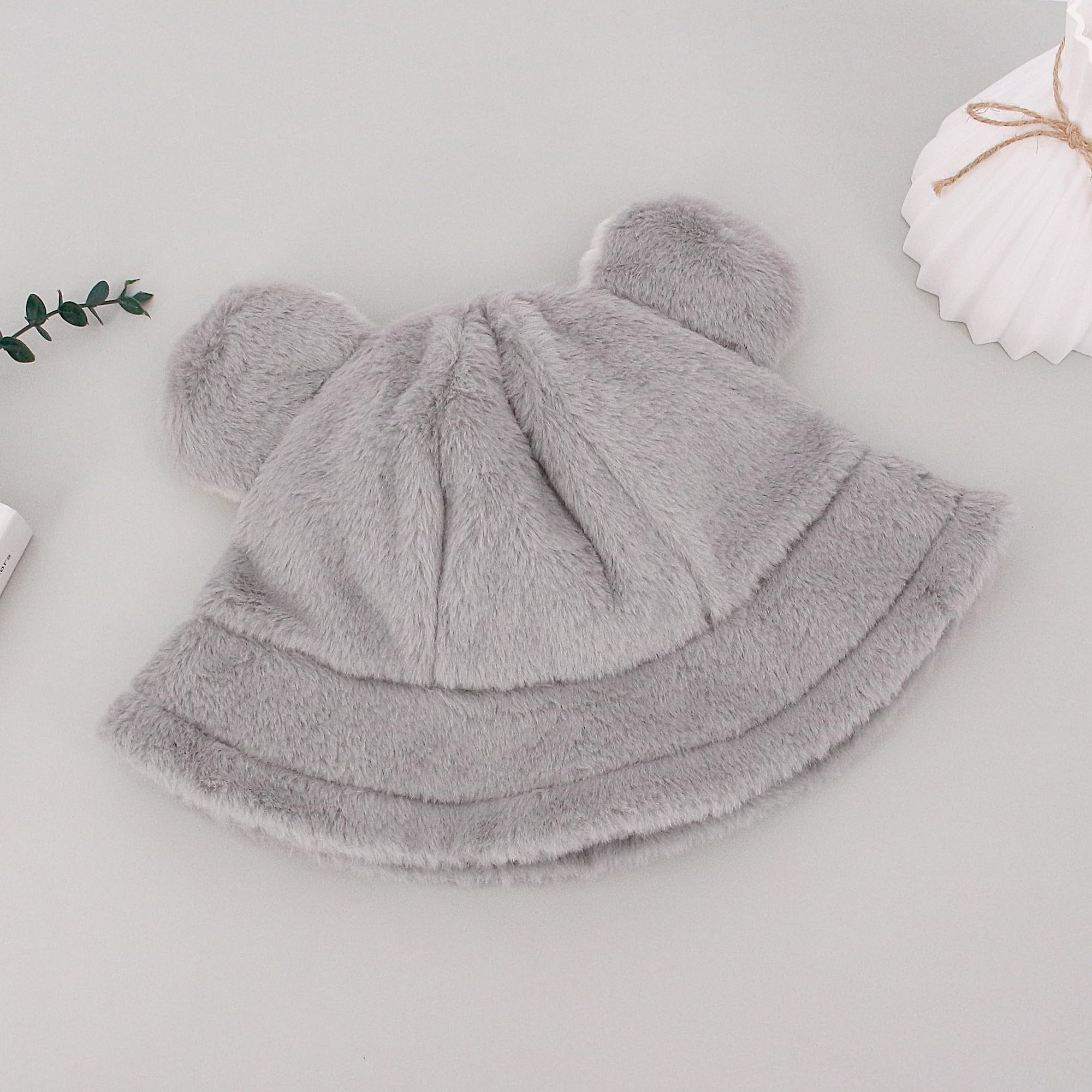 Snapklik.com : Winter Plush Cute Bear Frog Bucket Hat Faux Fur Cap ...
