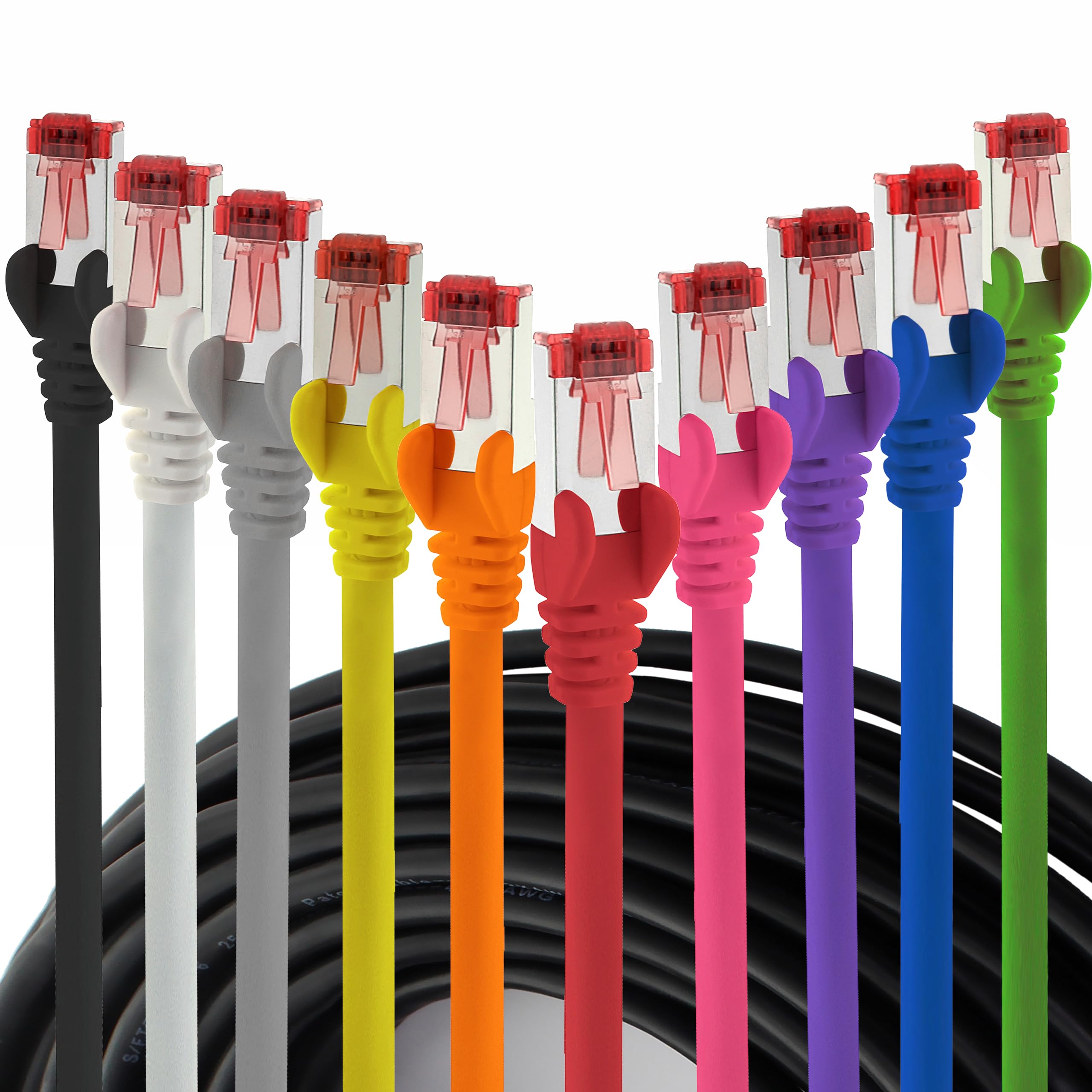 1aTTack.de Cat6 network cable 10x 0.5m CAT6 - shielding SFTP - CAT.6 RJ45 patch cable Ethernet cable DSL LAN router switch modem patch panel - 10 colors