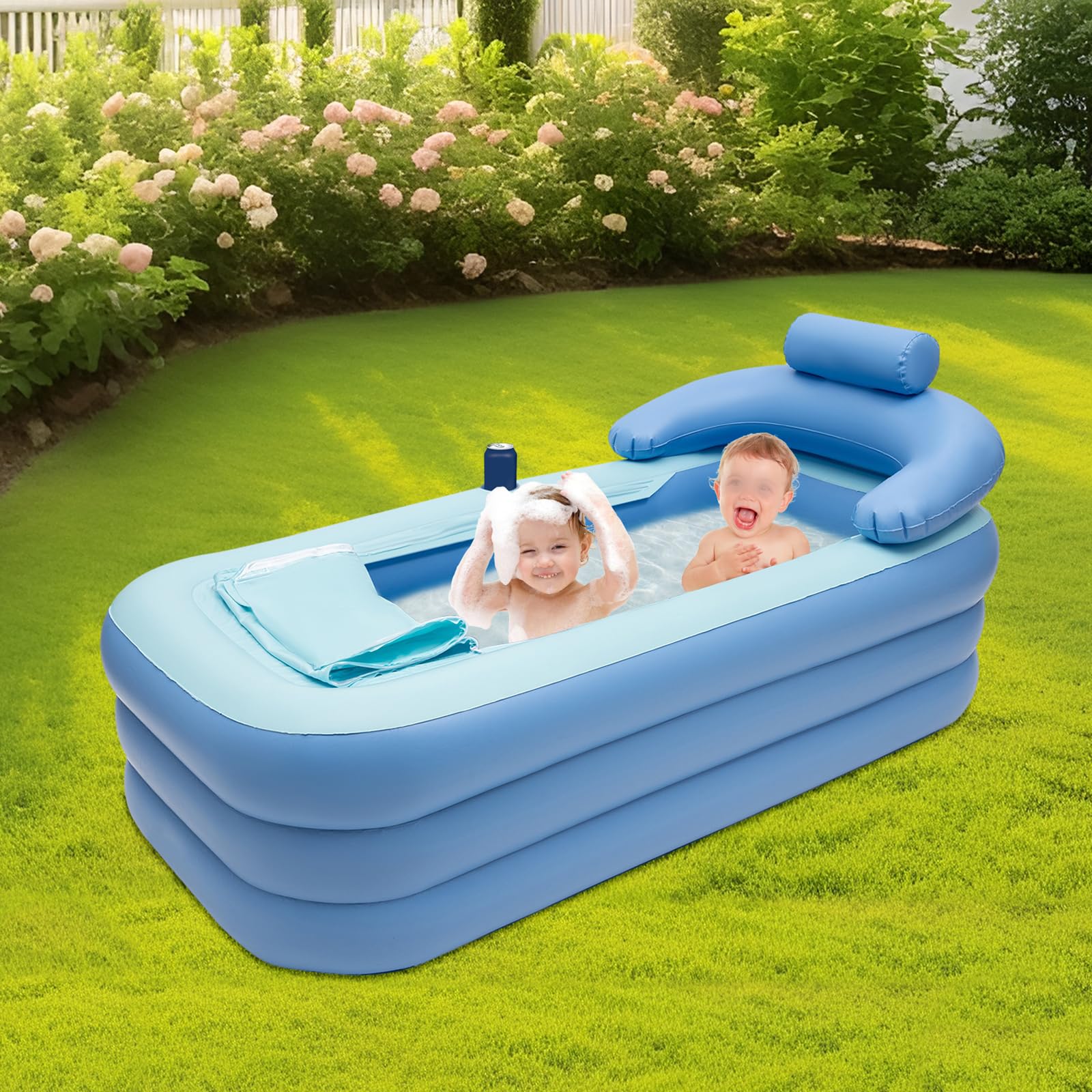 Bañera Inflable Plegable para Adultos, bañera de SPA de PVC, Piscina Hinchable Rectangular con cojín Cervical, portátil, cálida, para Camping, Viajes, SPA (PVC)