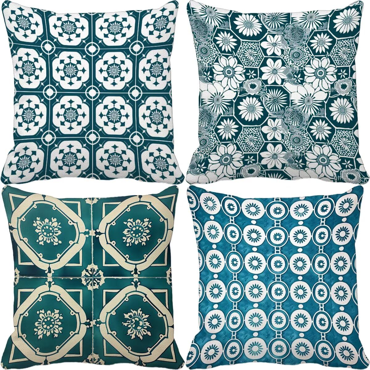 Poszewki na poduszki 75 x 75 cm, zestaw 4 bohemy, kwadratowe, na sofę, geometryczne, dekoracyjne, super miękkie, z niewidocznym zamkiem błyskawicznym, na kanapę, do sypialni, salonu, dekoracja domu