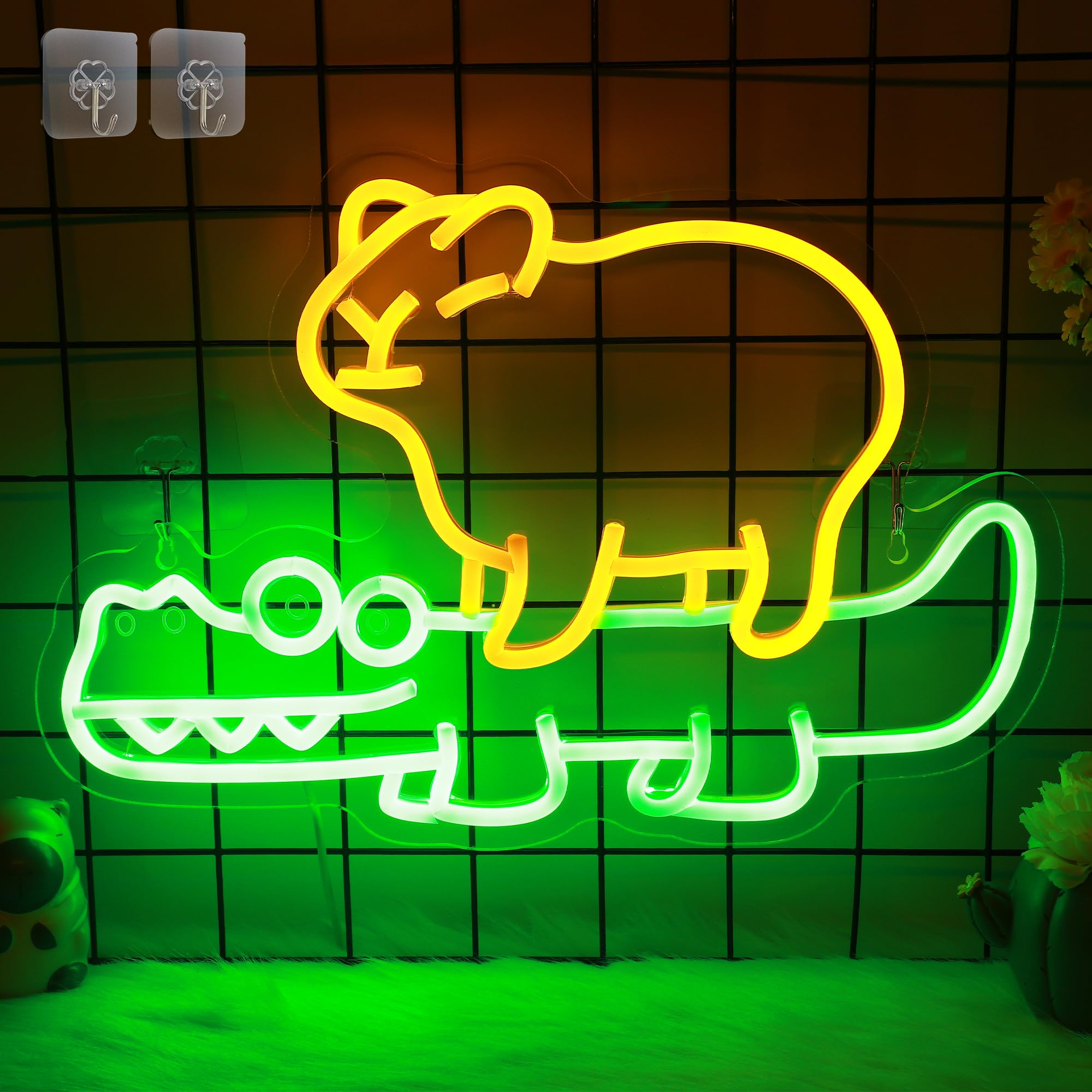 CooPark Neonschild, Capybara mit Krokodil, Neon-Nachtlicht mit USB-betriebenem Dimmer, süße Wanddekoration für Schlafzimmerladen, Geschenkidee zum Kindergeburtstag