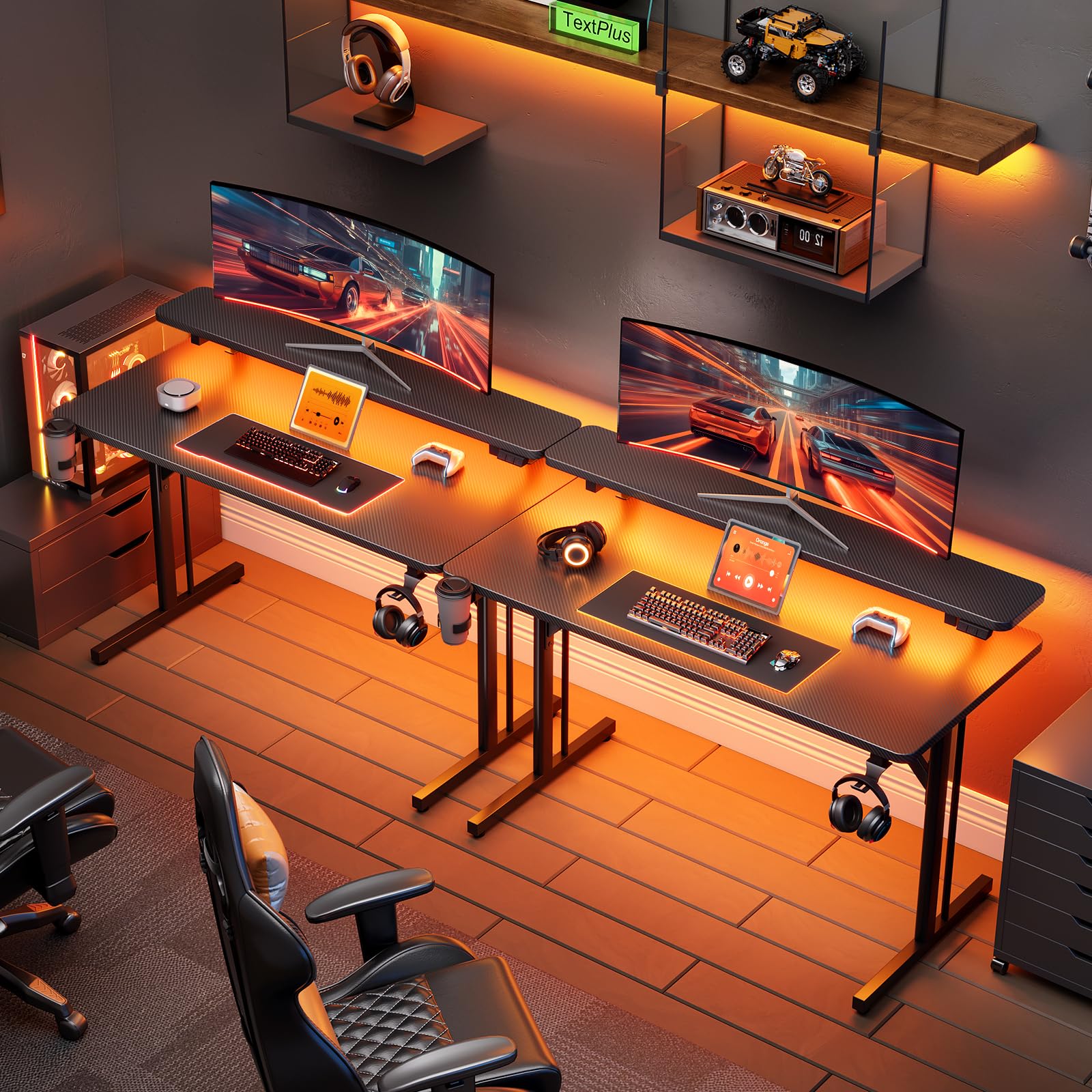 Produktbild von ODK Schreibtisch, Gaming Tisch Mit Regal Reversibel, Computertisch Mit Monitorständer, Gaming