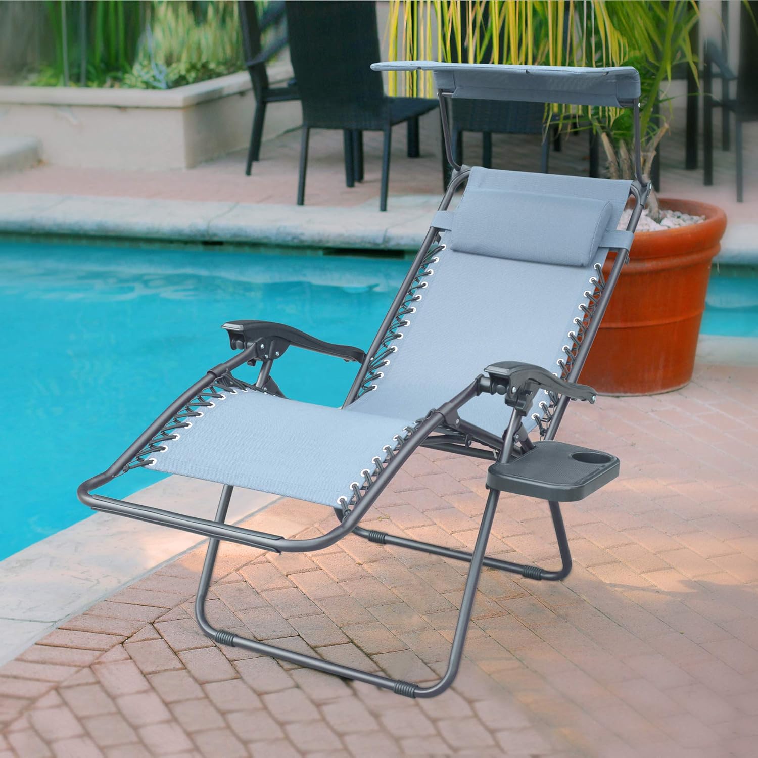Jeco Bonnie Zero Gravity Chair with Sunshade Pillow and Drink Tray- Gray