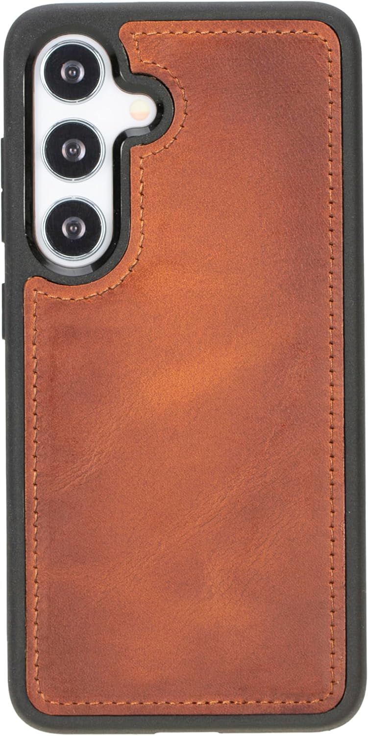 Bayelon Genuine Leather Wallet Case for Galaxy S24 Detachable Magnetic Phone Case with Stand, Galaxy S24 Case with Kickstand, Phone Case with RFID Blocking Phone Cover (Vintage Brown)
