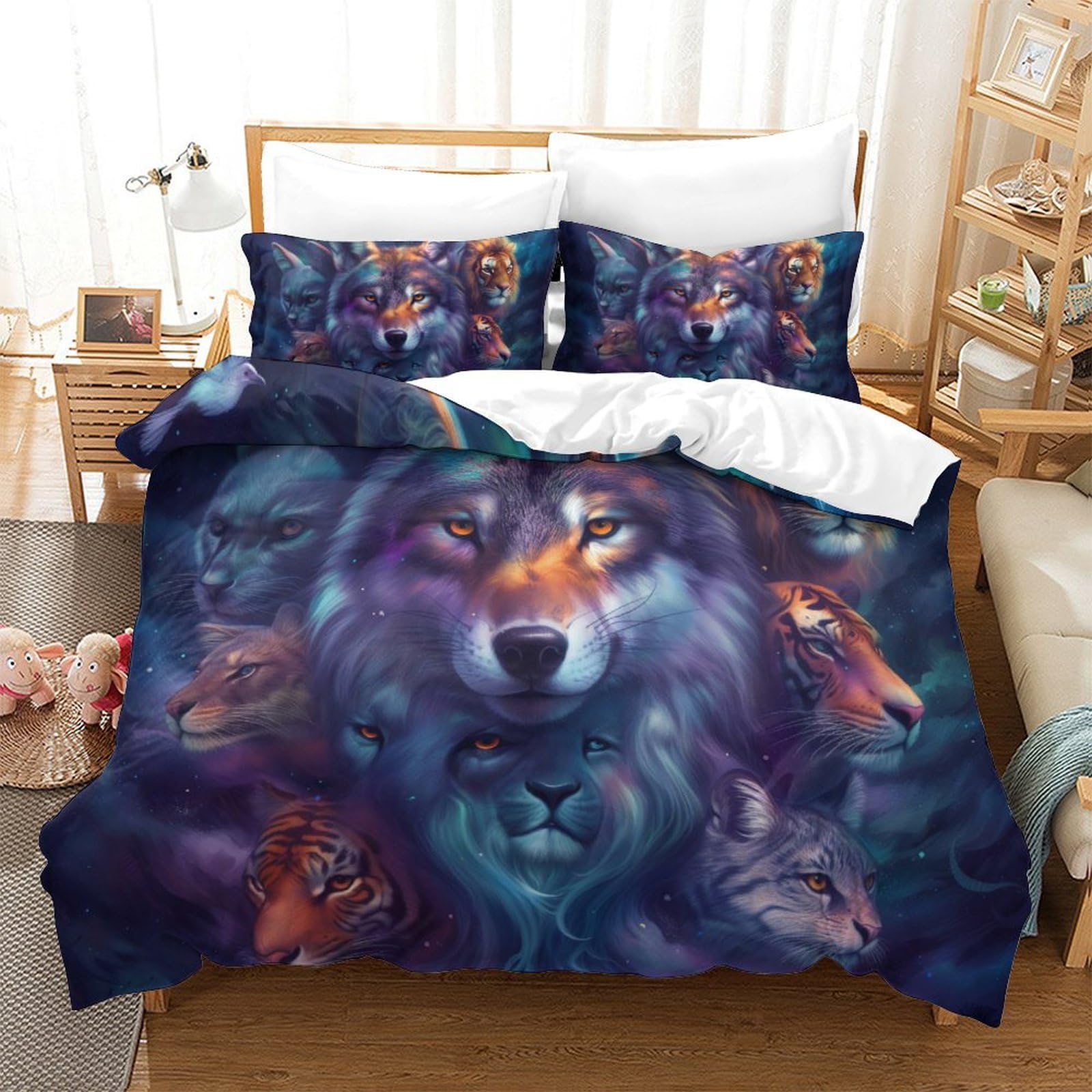 Housses De Couettes Imprimé 3D Le Loup Microfibre Douce Respirante