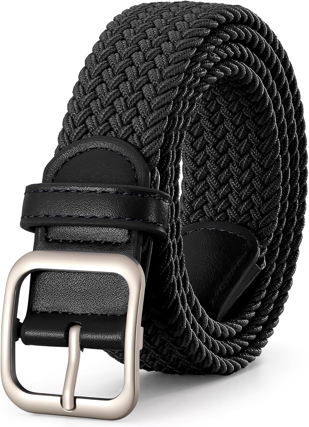 XZQTIVE Women Elastic Braided Belt with Silver Buckle, Woven Stretch Fabric