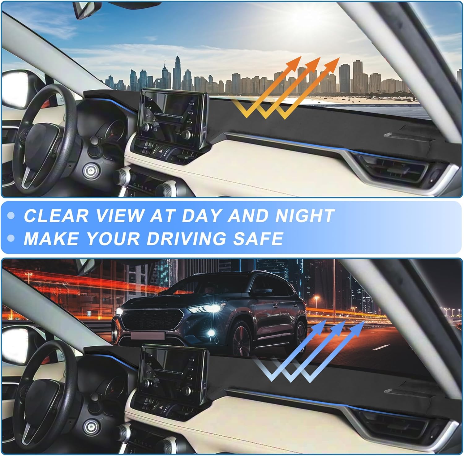 Leather Dash Cover for GMC Sierra for Chevrolet for Silverado 2007-2013 Dashboard Cover Mat Sunshade Non-Slip Dashboard Protector Anti-Glare& Beat the Heat