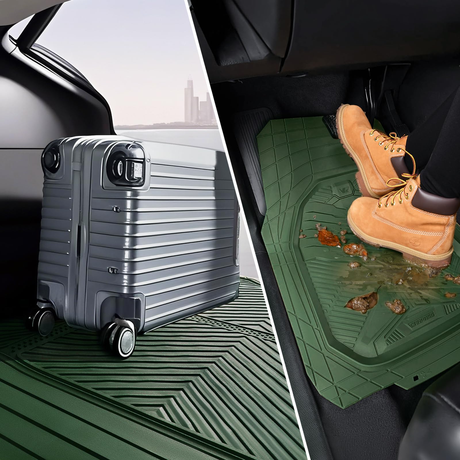 CAR PASS Heavy Duty Rubber Car Mats with Cargo Liner Deep-Dish Car Floor Mats and Trunk Mat All — view 6
