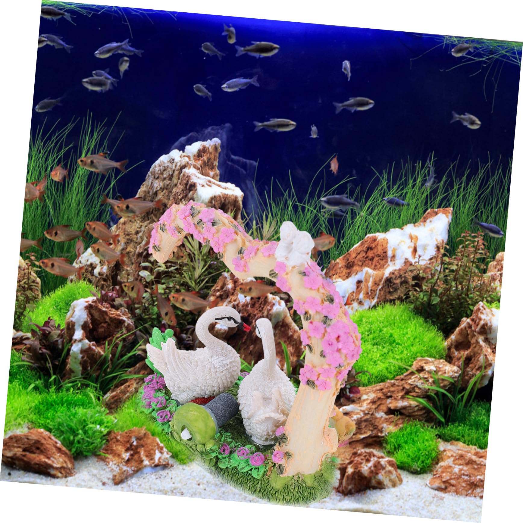 Angoily decorazioni per acquari artificiale ornamenti arredamento statua del cigno bianco carri armati Decorazioni di pesce per serbatoio delicata decorazione dell'acquario resina
