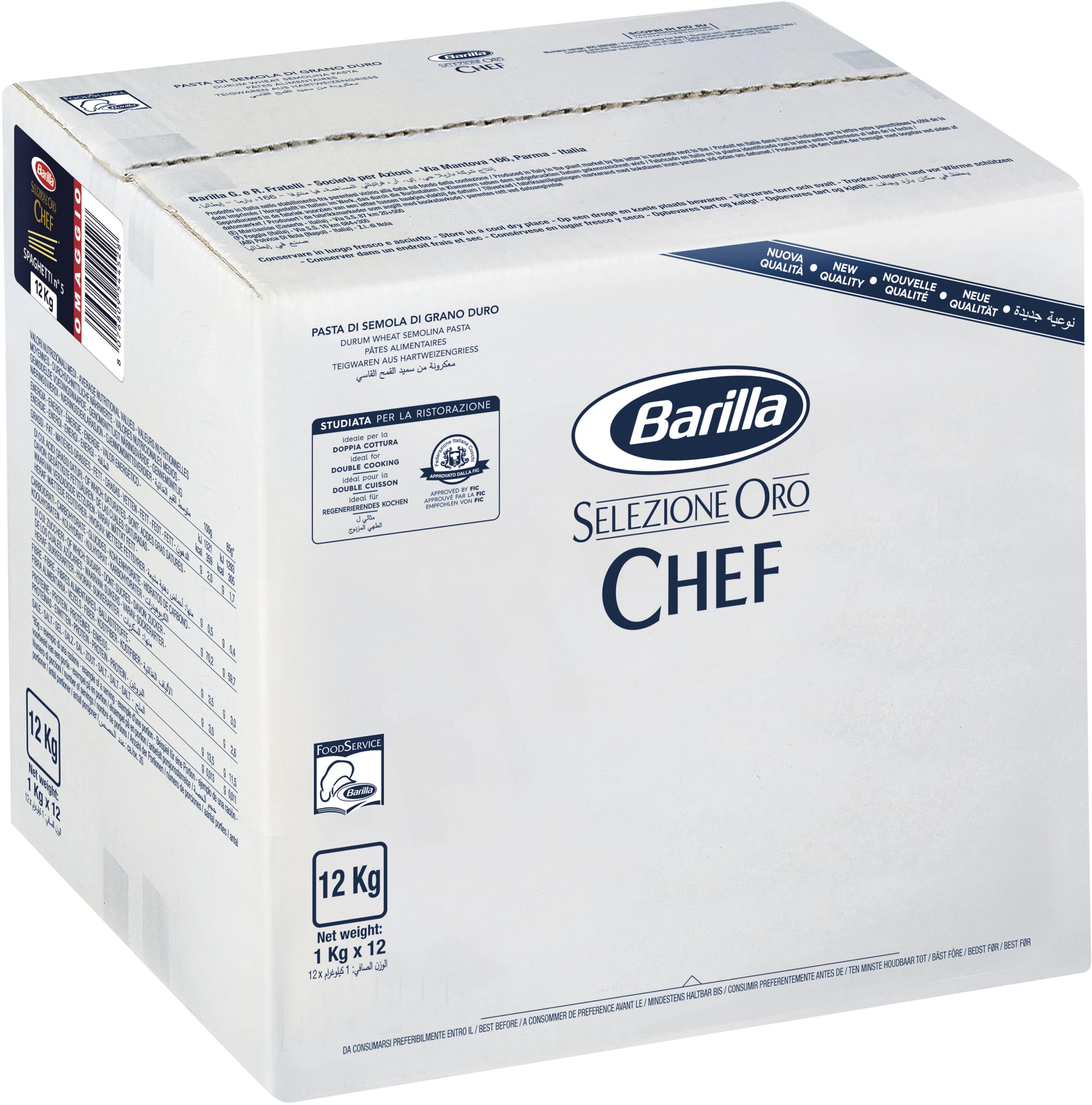 Barilla Selezione Oro Chef Spaghetti n. 5, 12er Pack (12 x 1kg) | Der zuverlässige Partner für den hektischen Küchenalltag, immer al Dente