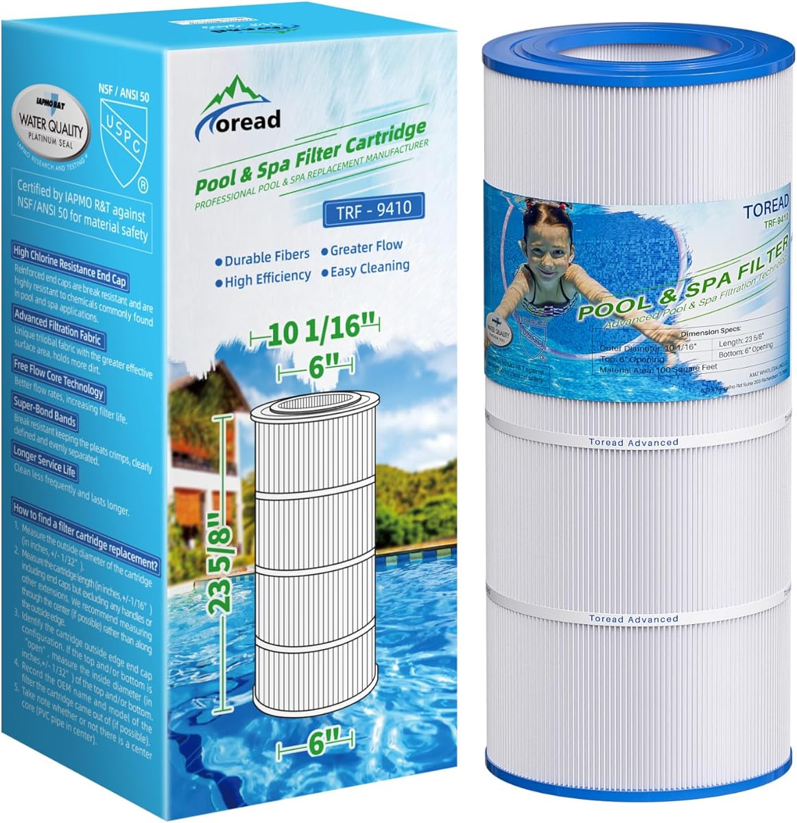 TOREAD® Replacement for Pool Filter Pentair CC100, CCRP100, PAP100, PAP100-4, Ultral-C3, Unicel C-9410, R173215, Filbur FC-0686, 59054200, 160316, 160354, SP100 Predator 100, 100 sq. ft. Cartridge