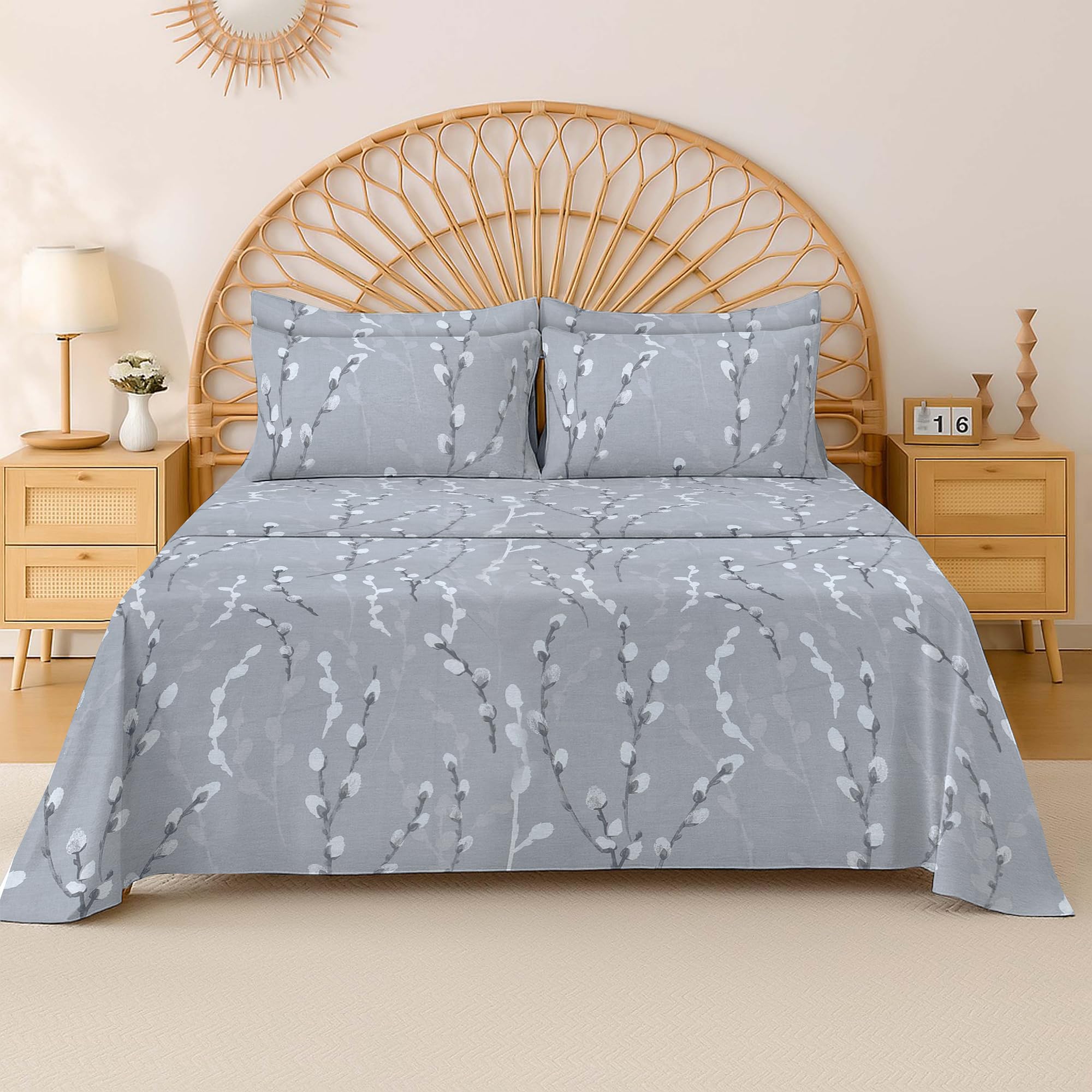 Cotton Comfort Bedding 100% Egyptian Cotton 400 Thread Count Printed Floral Flat Sheet – Soft, Breathable Bedding for Comfortable Sleep – Single, Small Double, Double & King Sizes