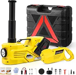 ZAISHANG Kit de macaco de carro elétrico de 5 toneladas 12 V (faixa de elevação: 13,5-36 cm) com chave de impacto, bomba de enchimento e luz LED, para SUV/caminhão/carros esportivos/sedãs/EVs inflação