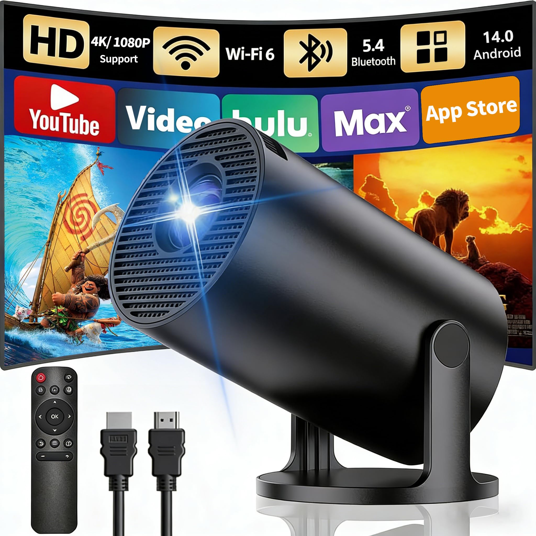 Yoton Proyector Portátil, Apps Integradas 2026, Compatible 4K/1080P