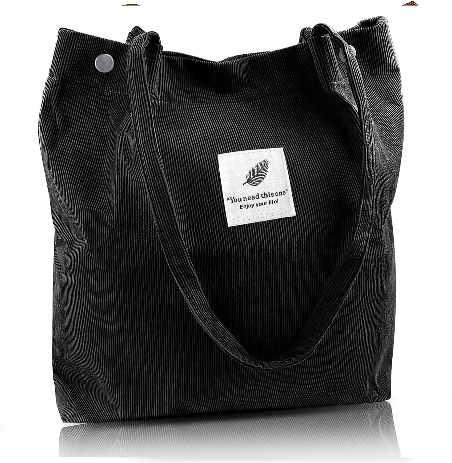 Korean Canvas Corduroy Tote Bag Casual Work Shoulder Handbags | Multi-Purpose Bag |Sturdy Canvas Bag with Large Capacity | Shopping Bag for Office, College & Daily Use, Black, See Description