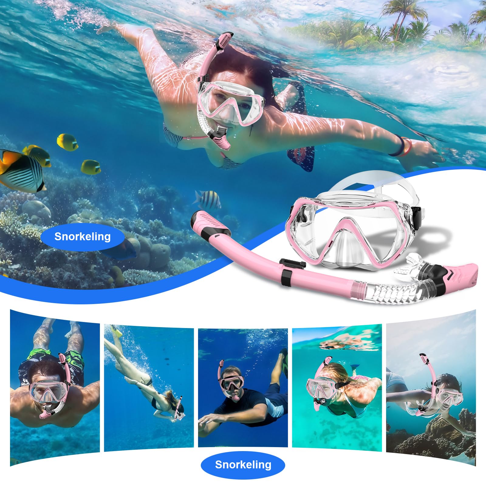 Juego de esnórquel seco, visión panorámica amplia, máscara de buceo antivaho, equipo de esnórquel profesional