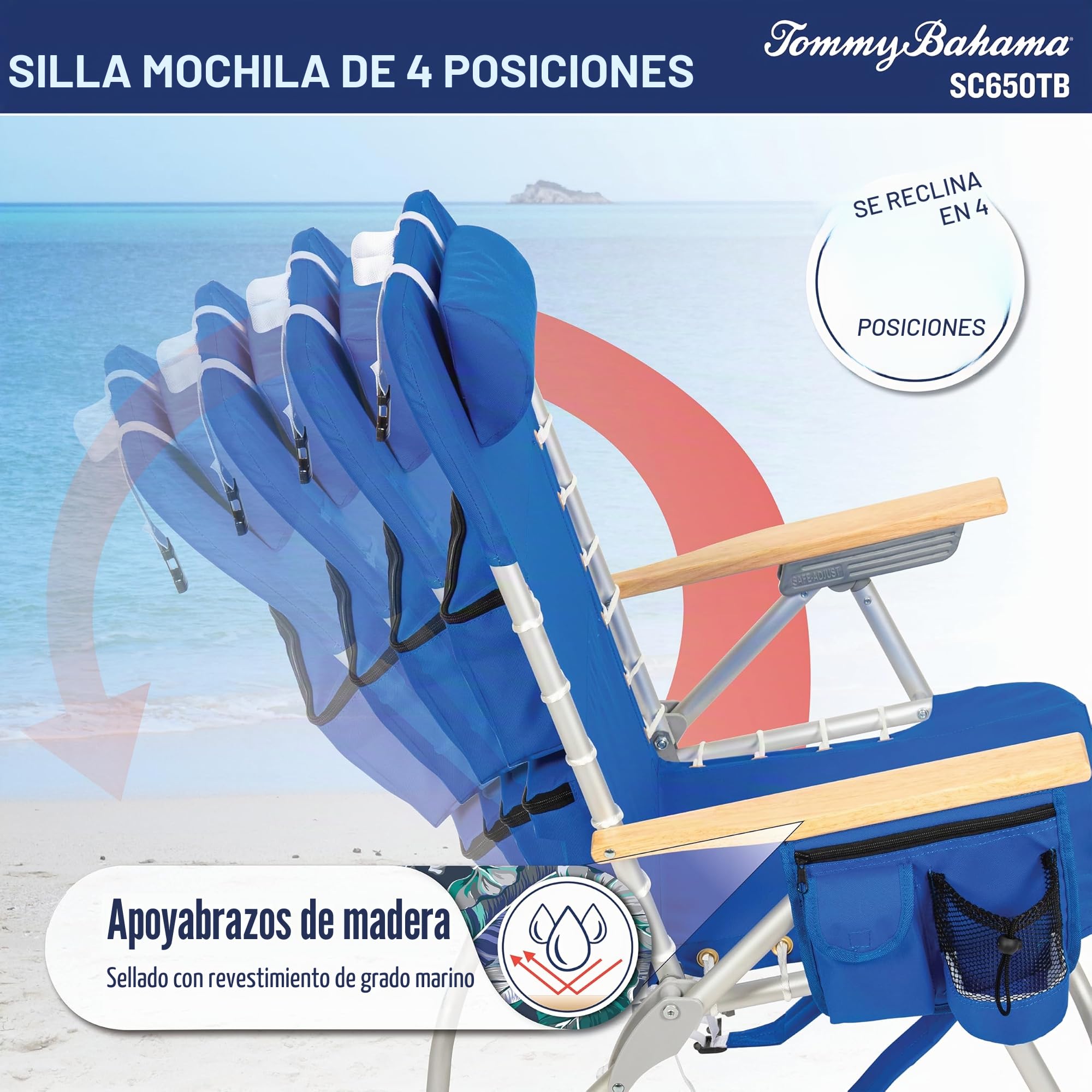 Tommy Bahama Hi-Boy - Silla de Playa Plegable con Cordones y suspensión de 4 Posiciones, de poliéster